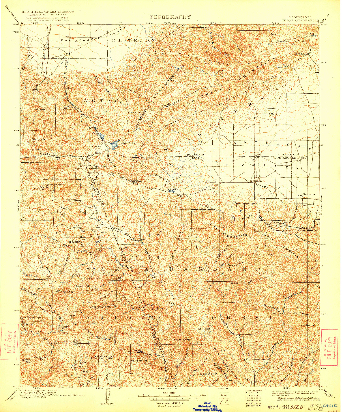 USGS 1:125000-SCALE QUADRANGLE FOR TEJON, CA 1903