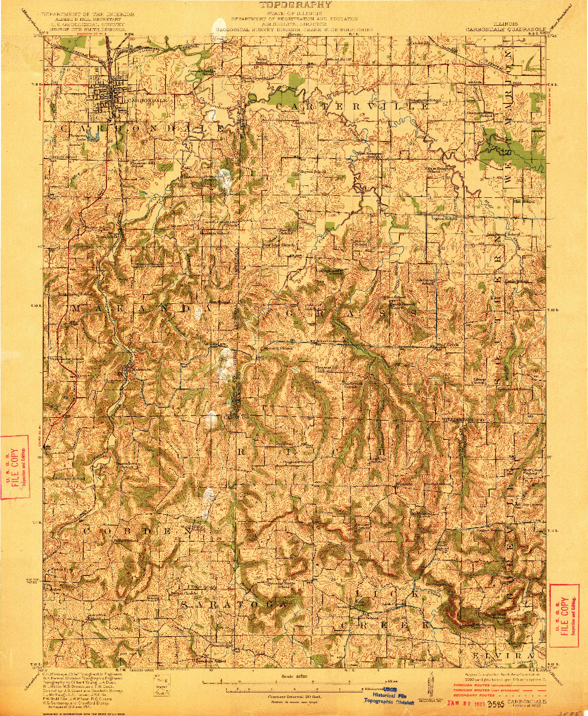 USGS 1:62500-SCALE QUADRANGLE FOR CARBONDALE, IL 1922