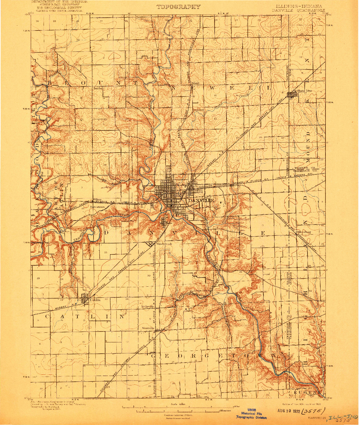 USGS 1:62500-SCALE QUADRANGLE FOR DANVILLE, IL 1900