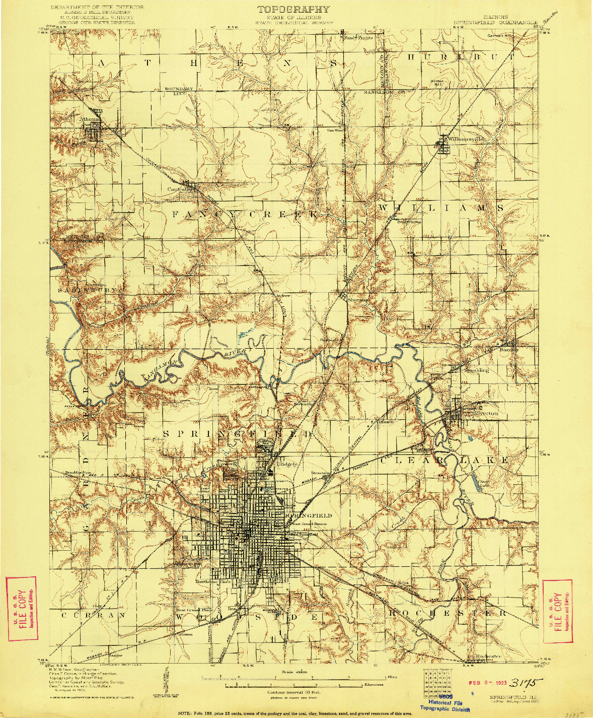 USGS 1:62500-SCALE QUADRANGLE FOR SPRINGFIELD, IL 1907