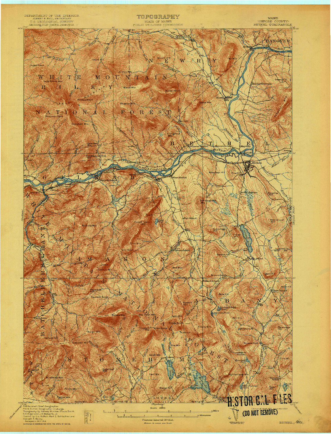 USGS 1:62500-SCALE QUADRANGLE FOR BETHEL, ME 1914