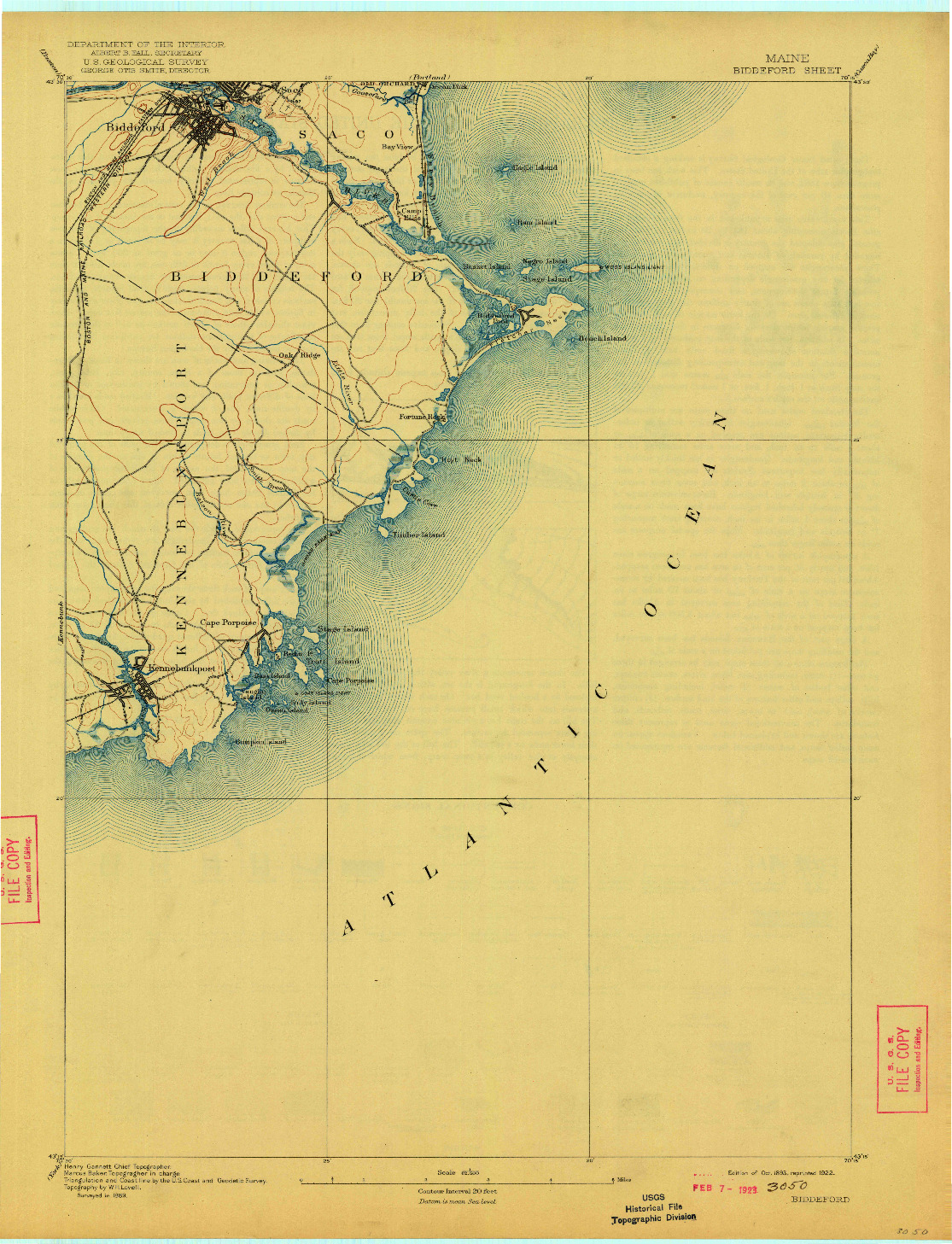 USGS 1:62500-SCALE QUADRANGLE FOR BIDDEFORD, ME 1893