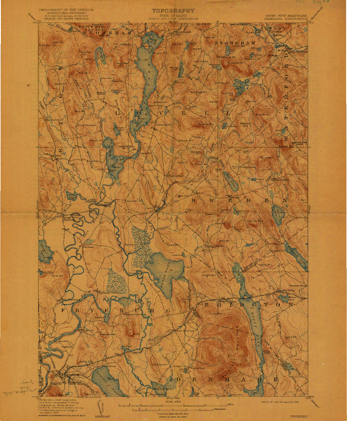 USGS 1:62500-SCALE QUADRANGLE FOR FRYEBURG, ME 1911