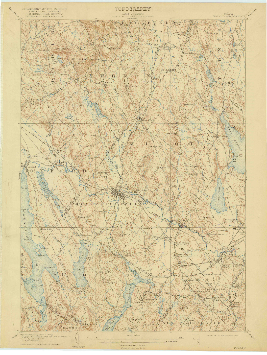 USGS 1:62500-SCALE QUADRANGLE FOR POLAND, ME 1908