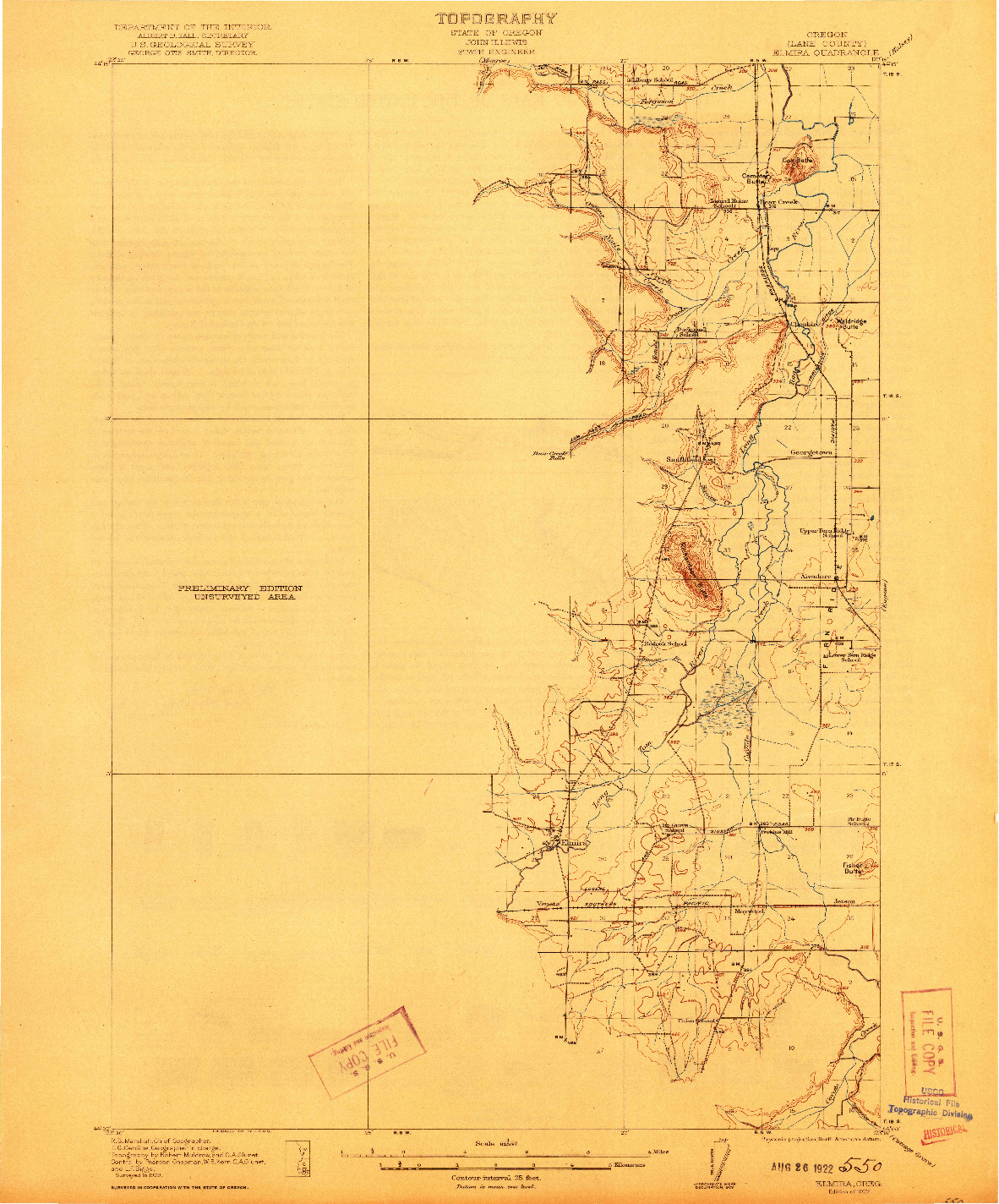 USGS 1:62500-SCALE QUADRANGLE FOR ELMIRA, OR 1922