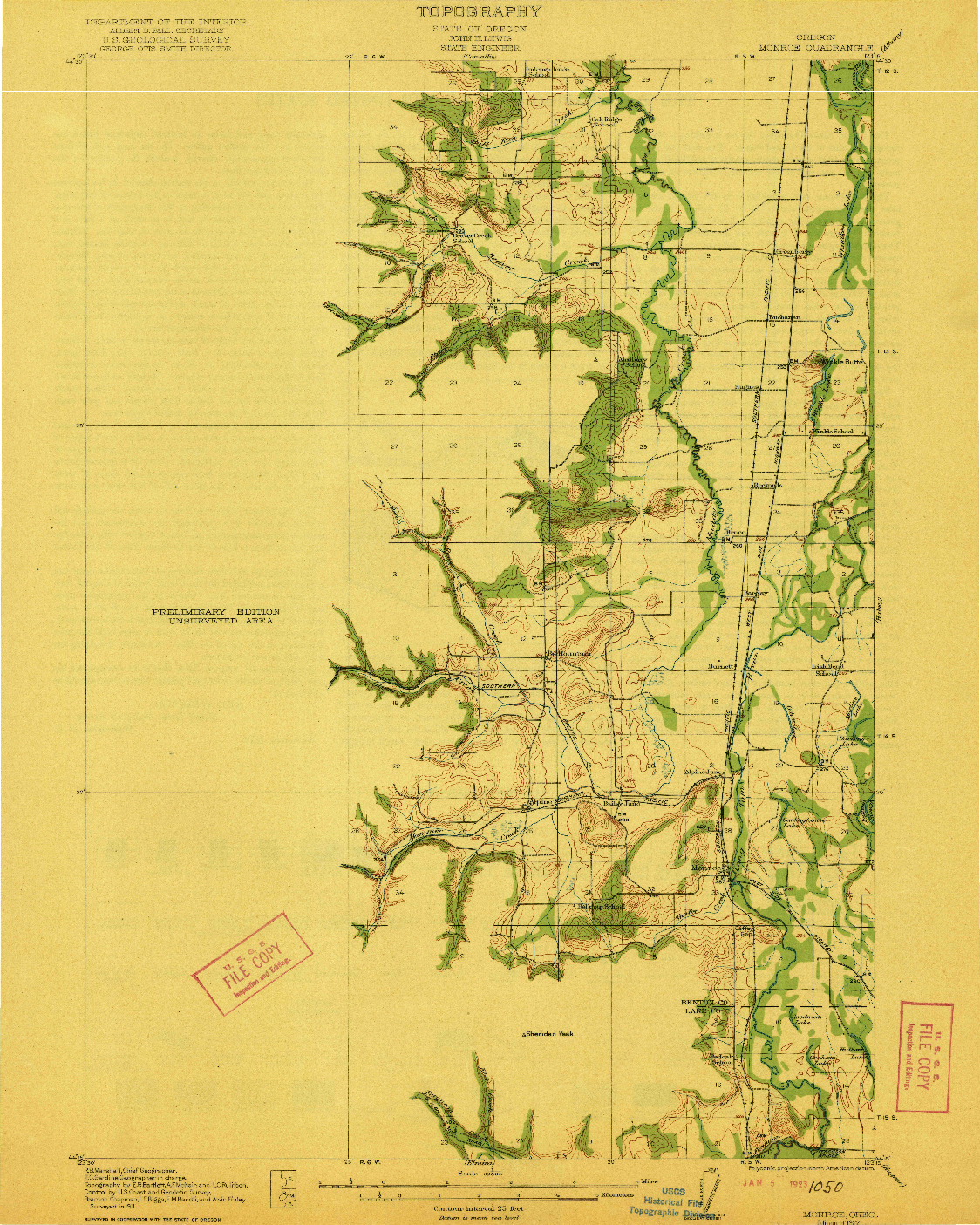 USGS 1:62500-SCALE QUADRANGLE FOR MONROE, OR 1922