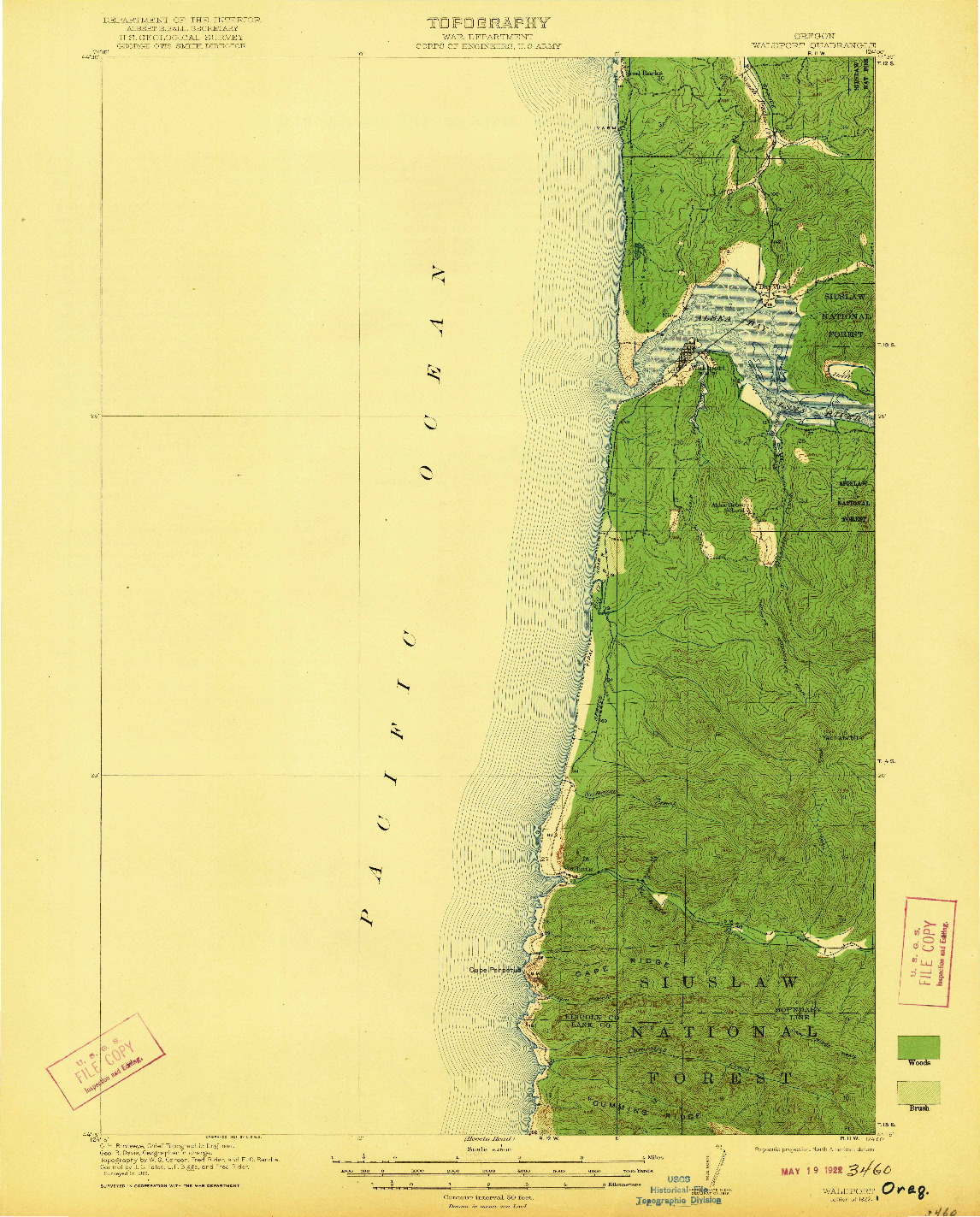 USGS 1:62500-SCALE QUADRANGLE FOR WALDPORT, OR 1922