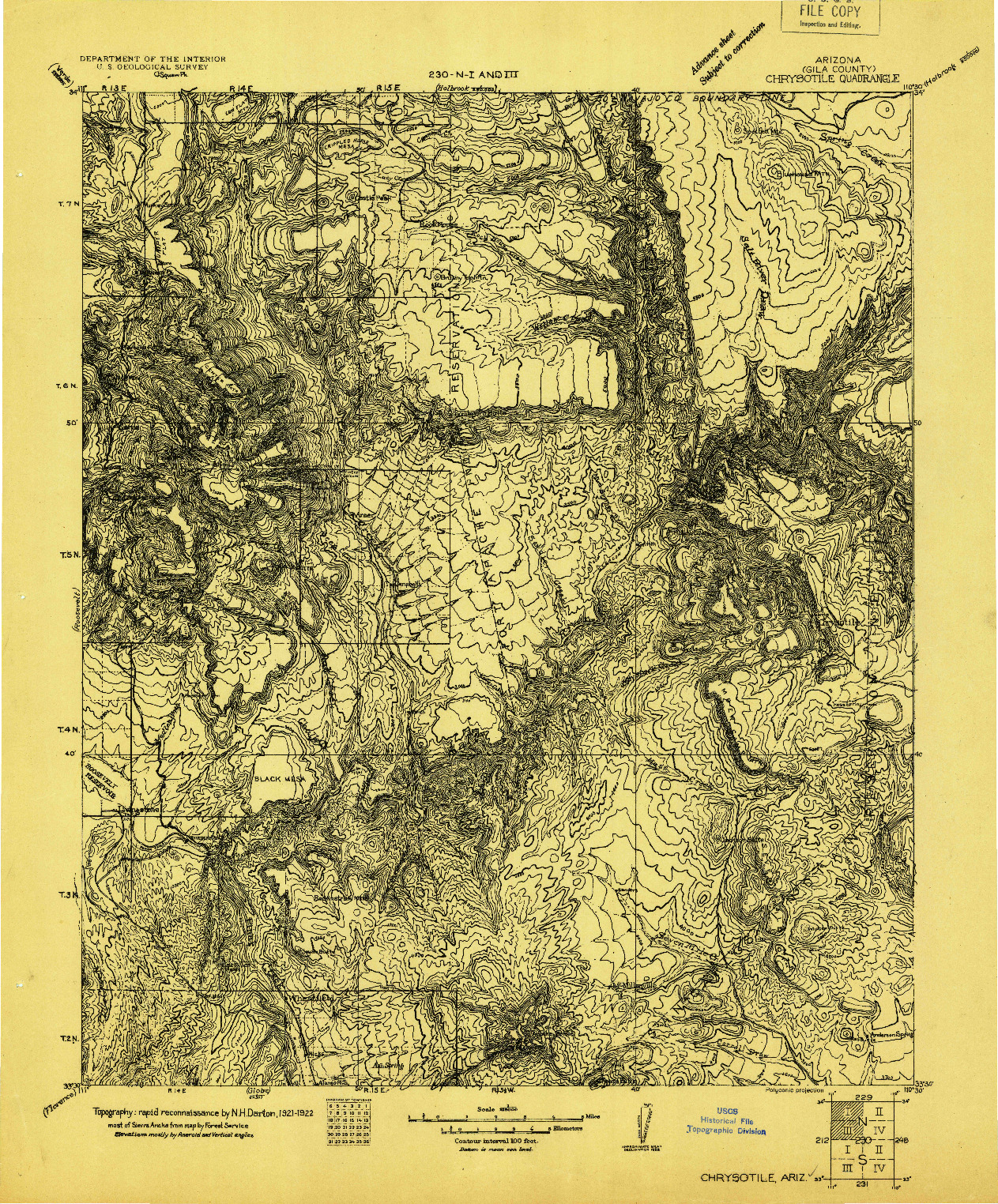 USGS 1:125000-SCALE QUADRANGLE FOR CHRYSOTILE, AZ 1922