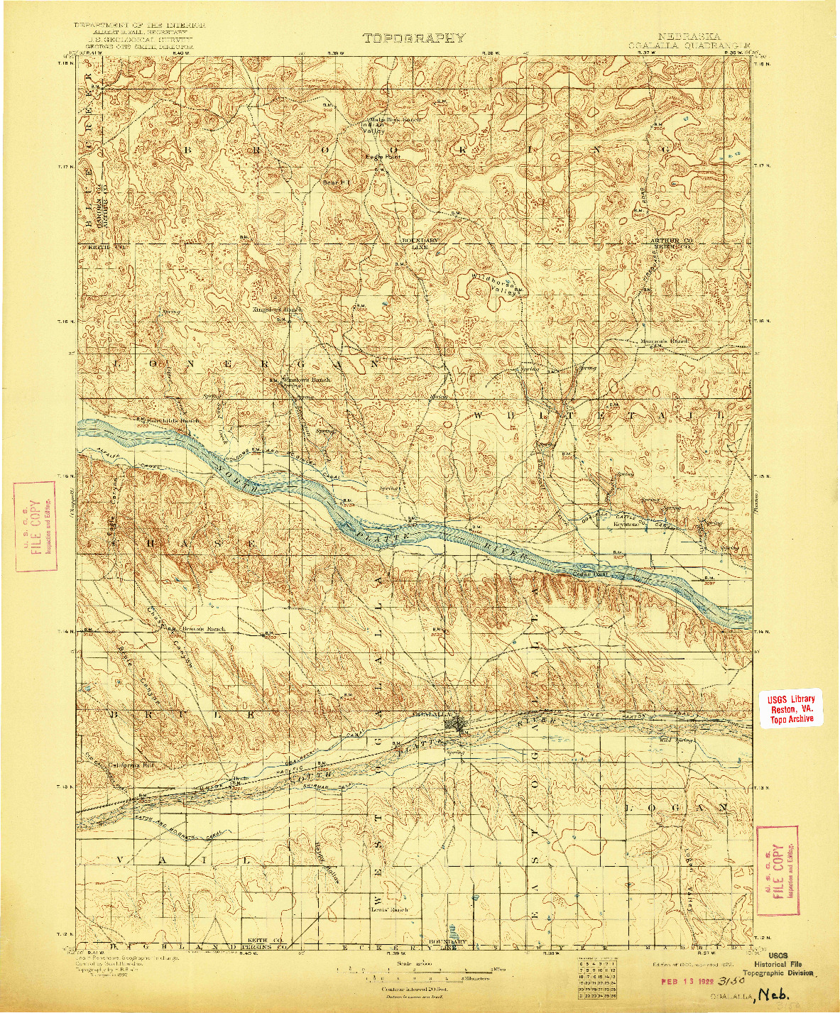 USGS 1:125000-SCALE QUADRANGLE FOR OGALLALA, NE 1900