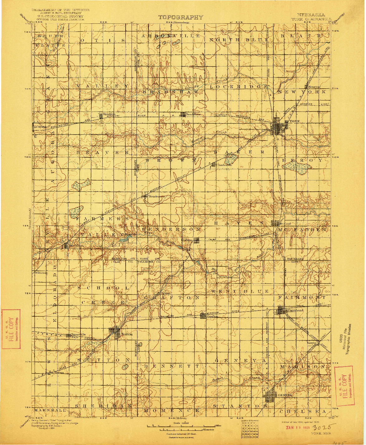 USGS 1:125000-SCALE QUADRANGLE FOR YORK, NE 1899