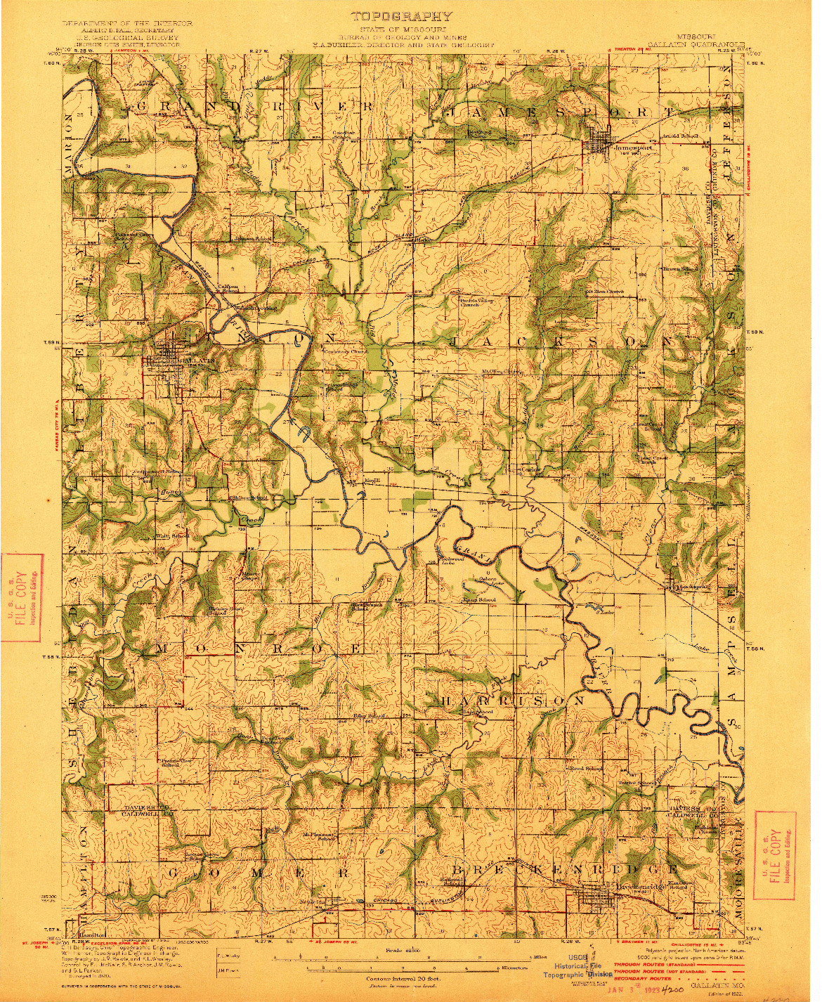 USGS 1:62500-SCALE QUADRANGLE FOR GALLATIN, MO 1922