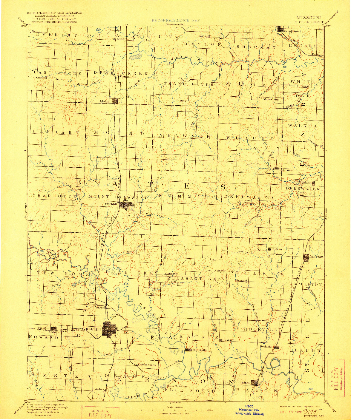 USGS 1:125000-SCALE QUADRANGLE FOR BUTLER, MO 1894