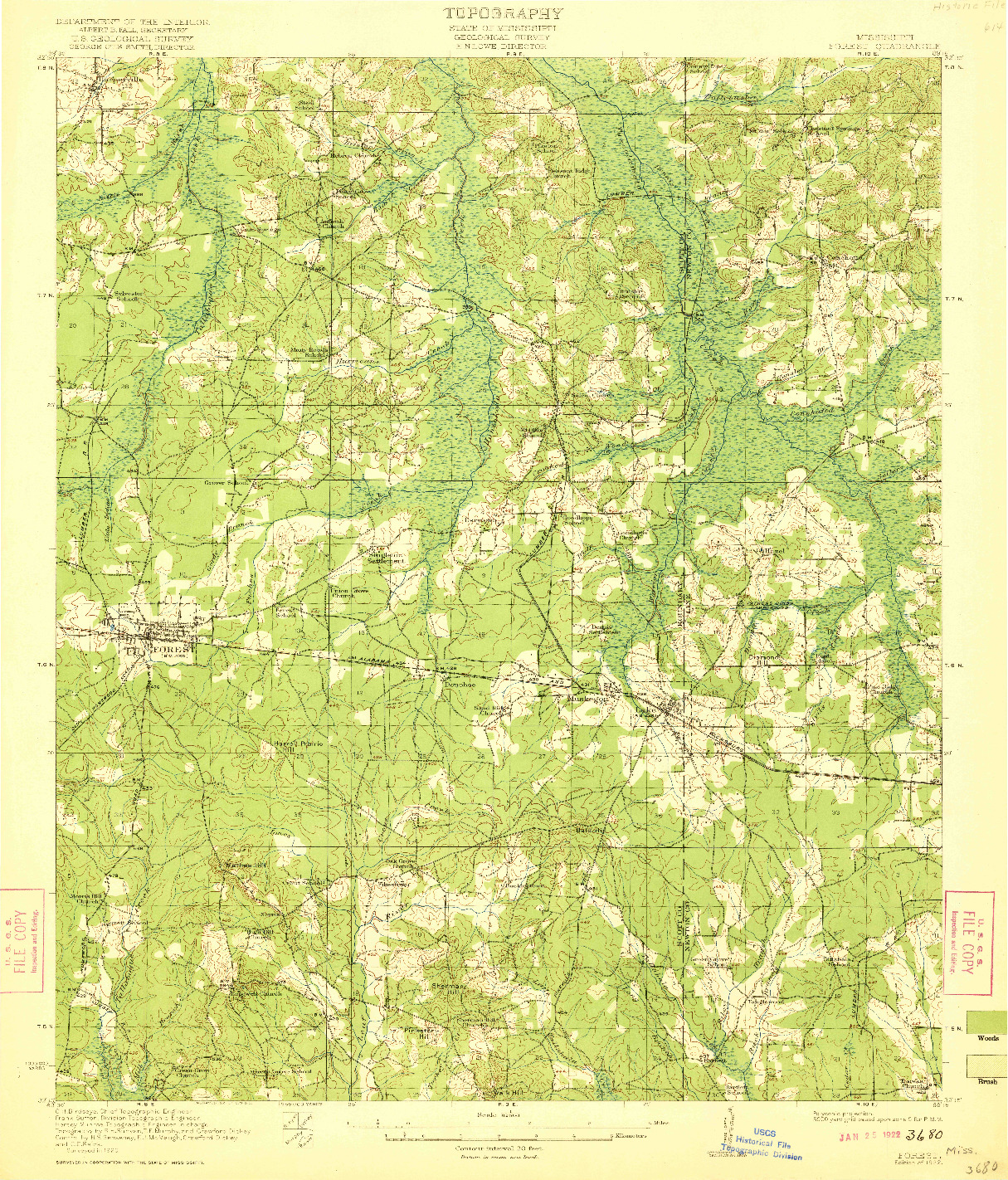 USGS 1:62500-SCALE QUADRANGLE FOR FOREST, MS 1922