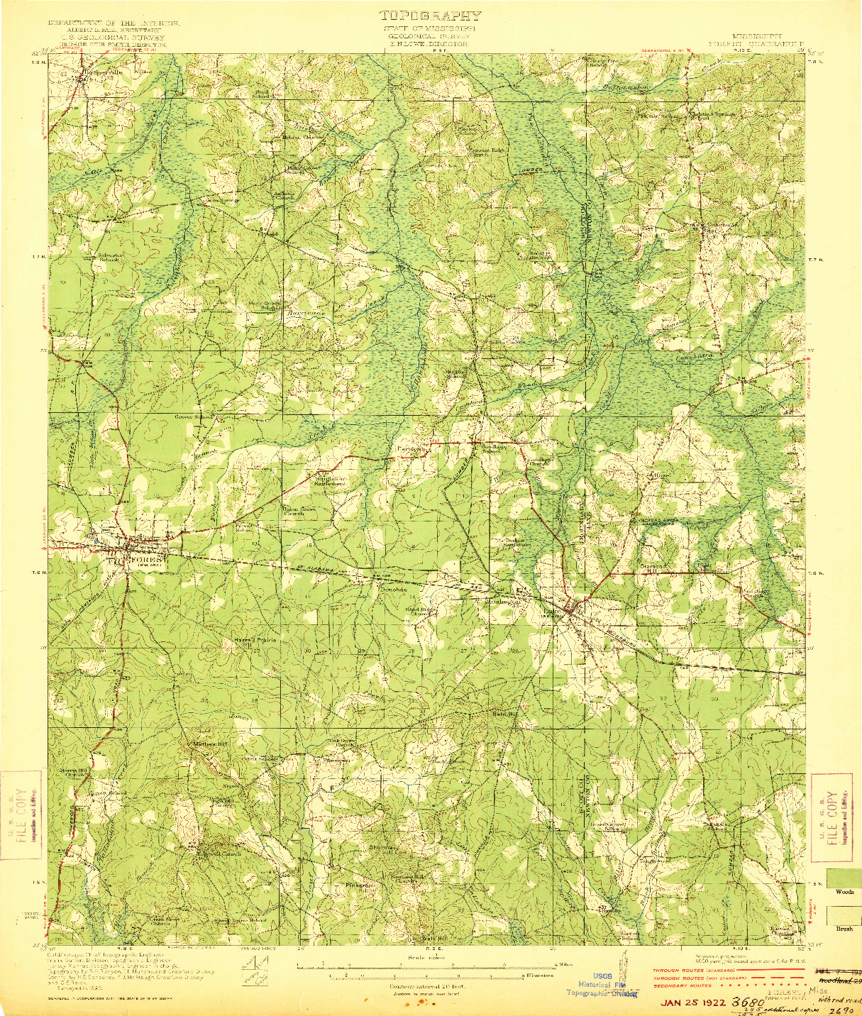 USGS 1:62500-SCALE QUADRANGLE FOR FOREST, MS 1922
