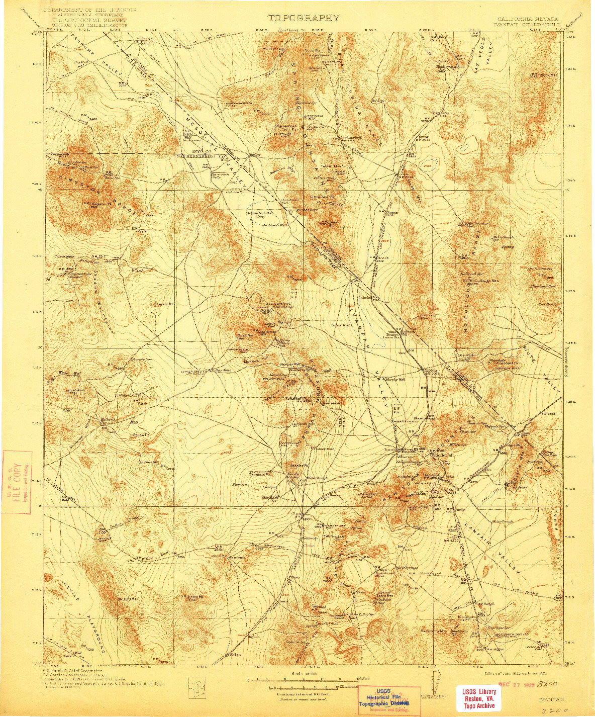 USGS 1:250000-SCALE QUADRANGLE FOR IVANPAH, CA 1912