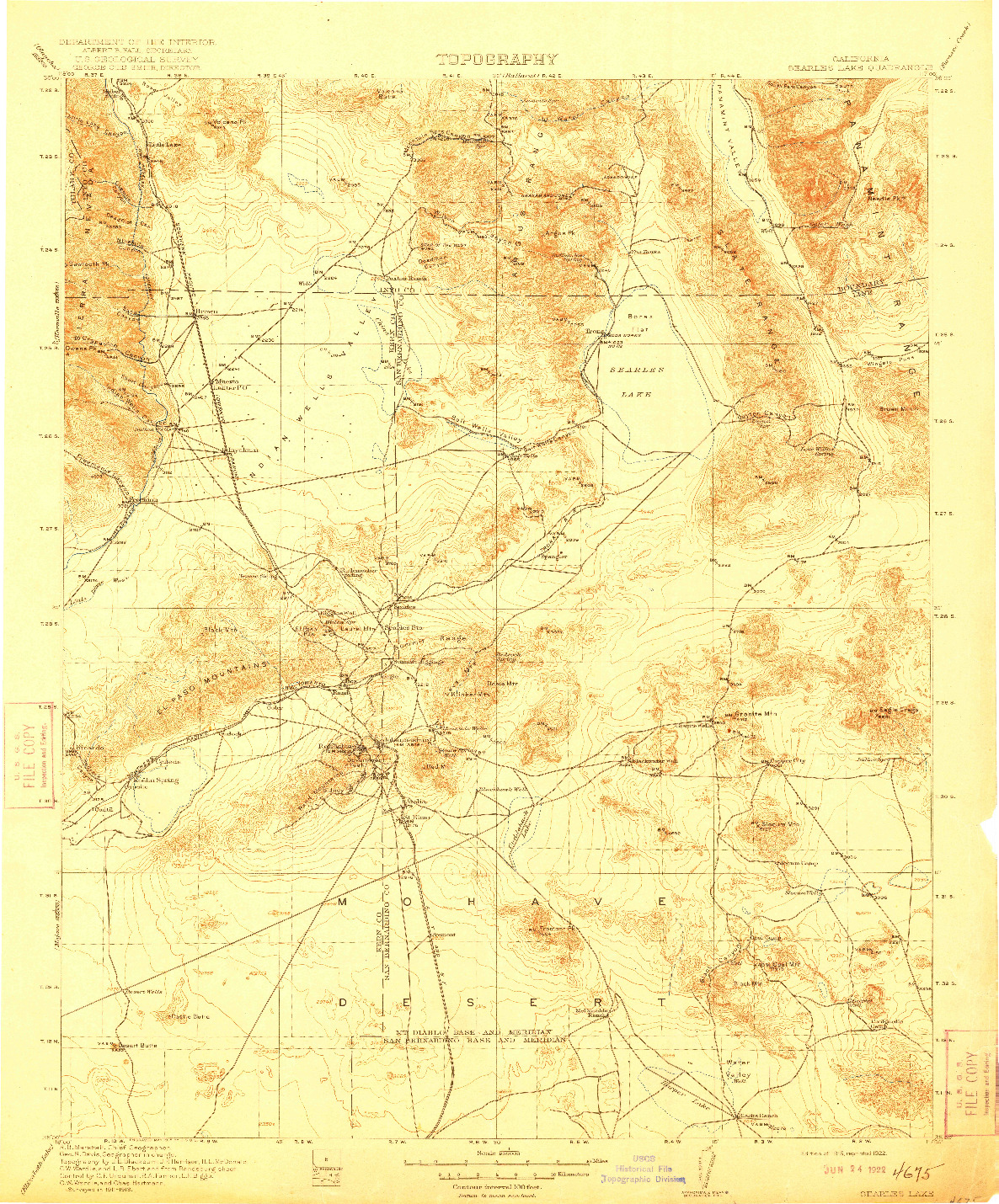 USGS 1:250000-SCALE QUADRANGLE FOR SEARLES LAKE, CA 1915