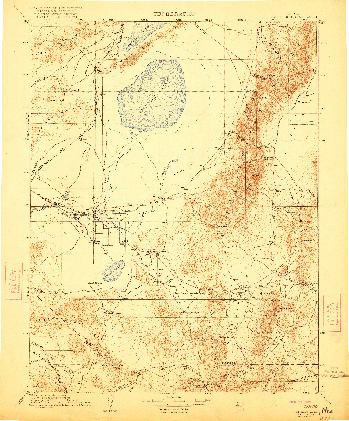 USGS 1:250000-SCALE QUADRANGLE FOR CARSON SINK, NV 1910