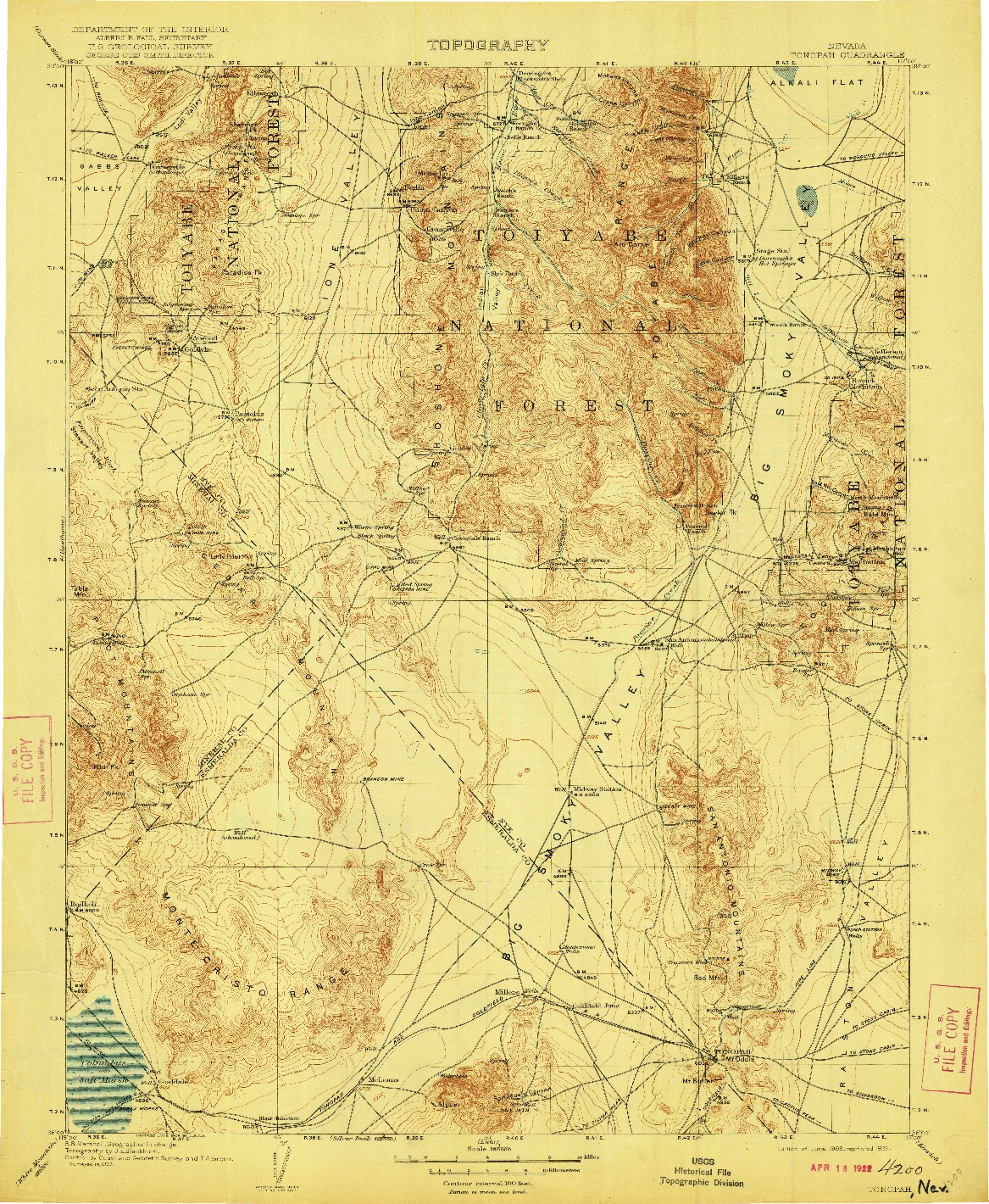 USGS 1:250000-SCALE QUADRANGLE FOR TONOPAH, NV 1908