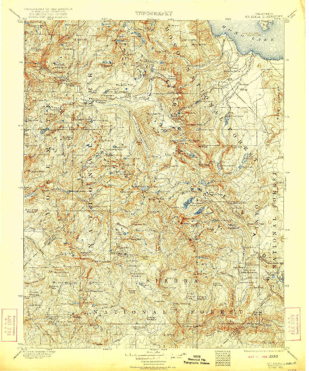 USGS 1:125000-SCALE QUADRANGLE FOR MT. LYELL, CA 1901