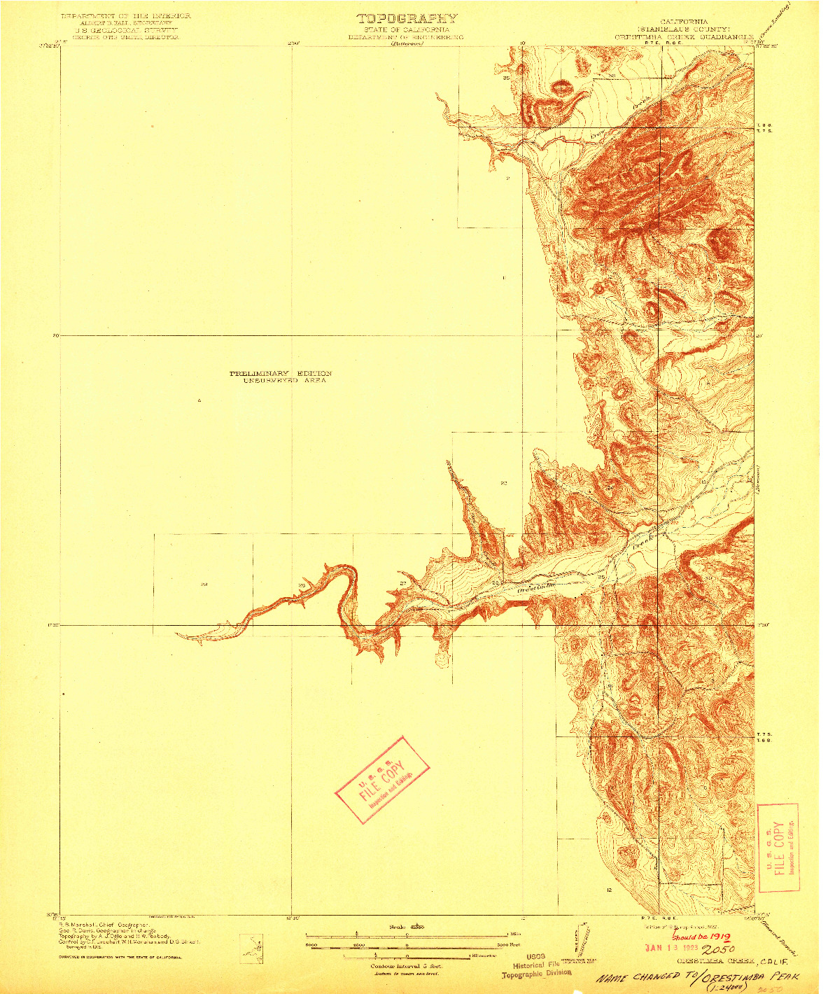 USGS 1:31680-SCALE QUADRANGLE FOR ORESTIMBA CREEK, CA 1919