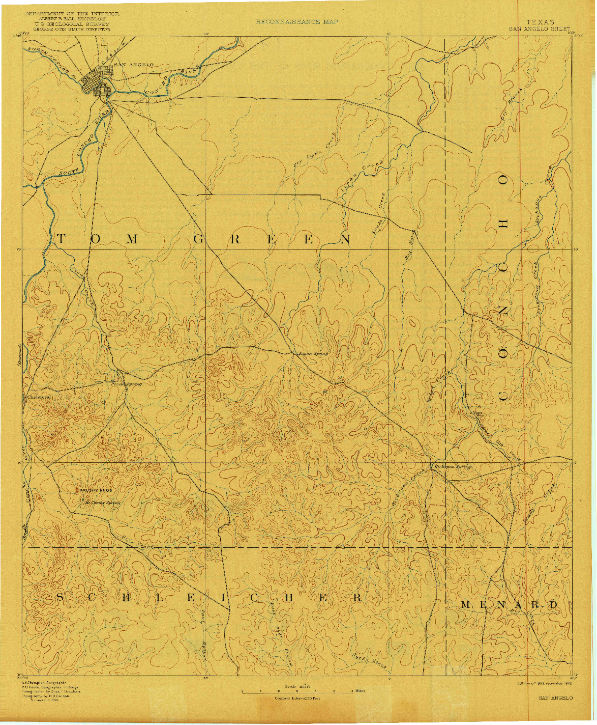 USGS 1:125000-SCALE QUADRANGLE FOR SAN ANGELO, TX 1892