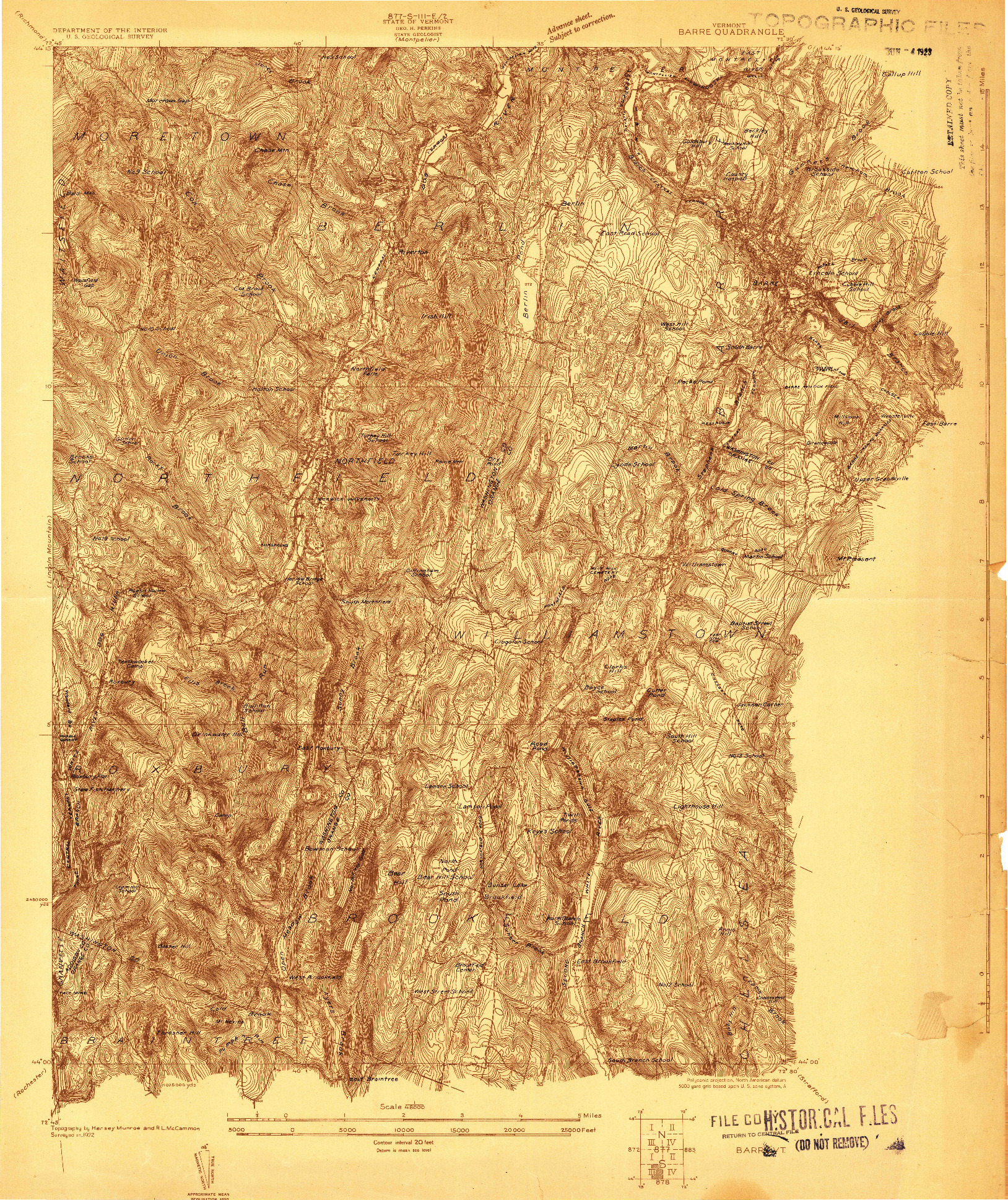 USGS 1:48000-SCALE QUADRANGLE FOR BARRE, VT 1922