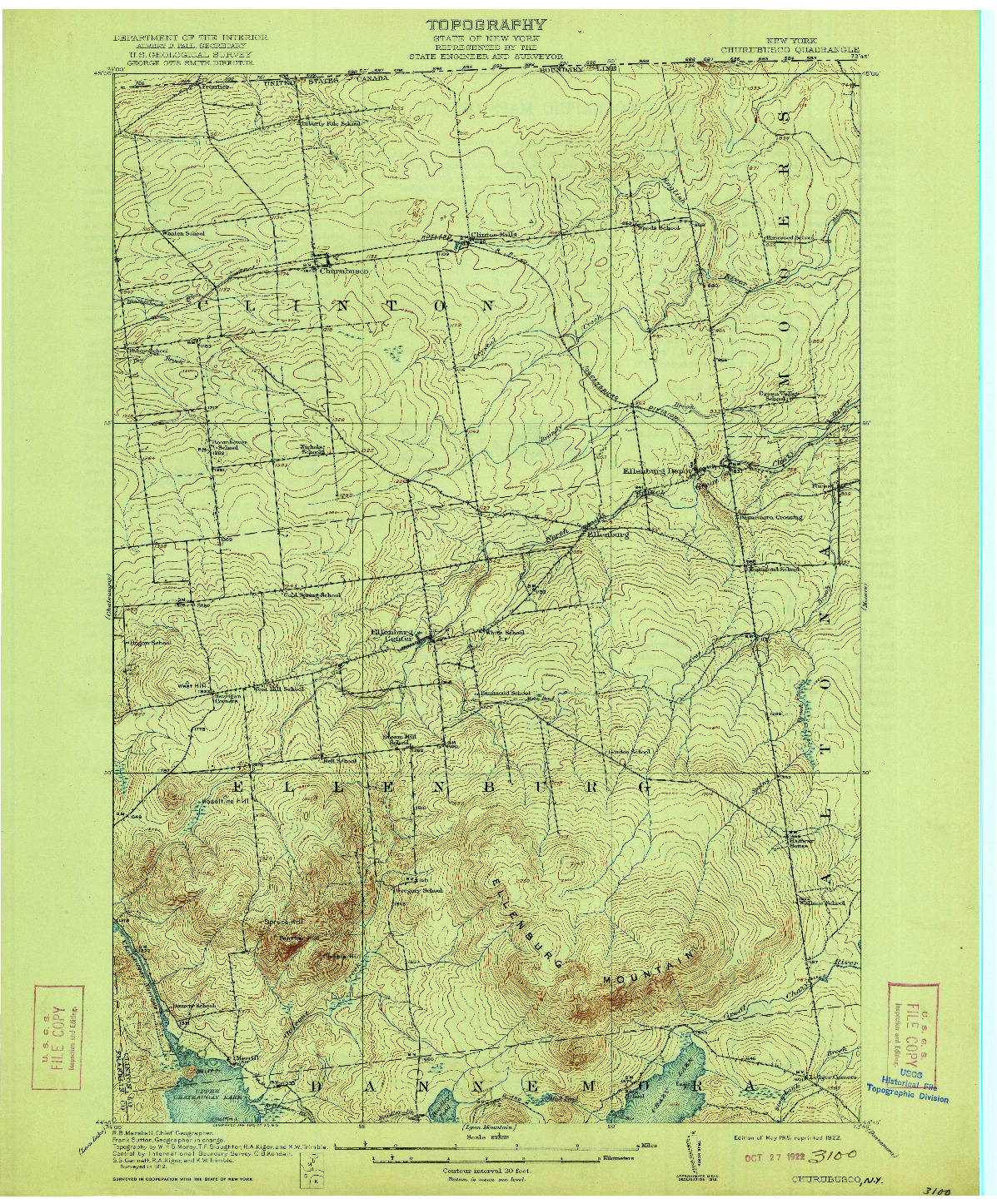 USGS 1:62500-SCALE QUADRANGLE FOR CHURUBUSCO, NY 1915