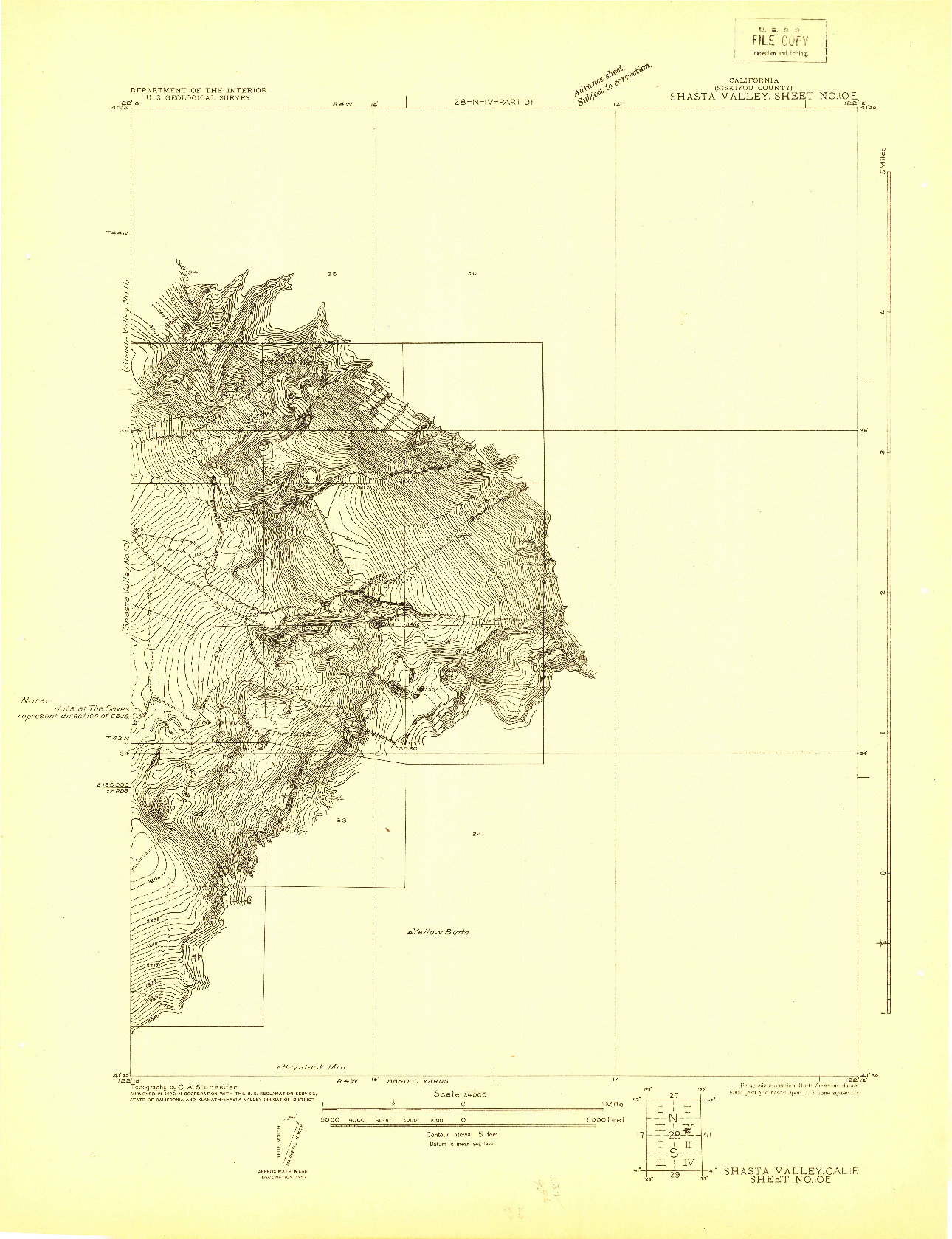 USGS 1:24000-SCALE QUADRANGLE FOR SHASTA VALLEY SHEET NO 10 E, CA 1922