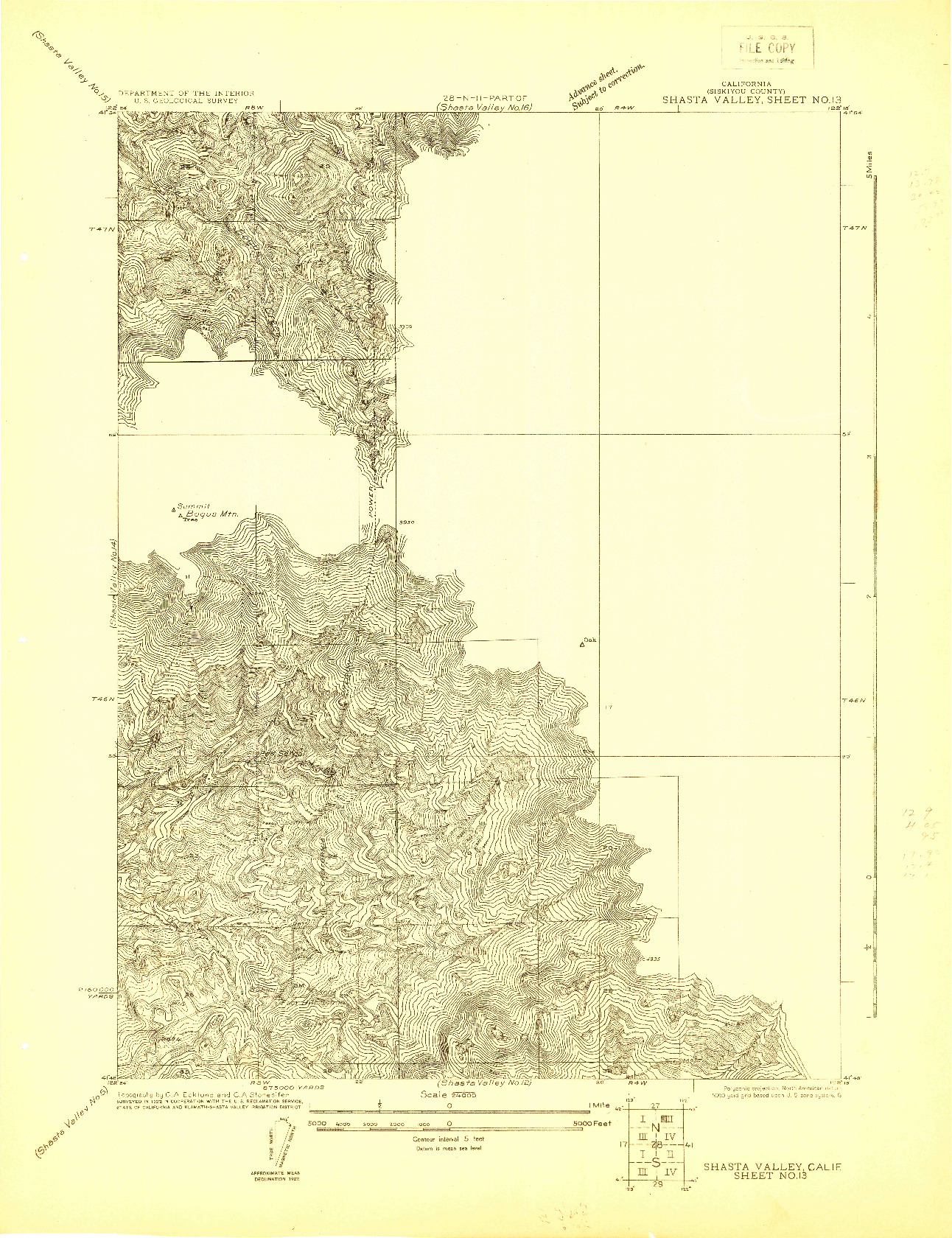 USGS 1:24000-SCALE QUADRANGLE FOR SHASTA VALLEY SHEET NO 13, CA 1922