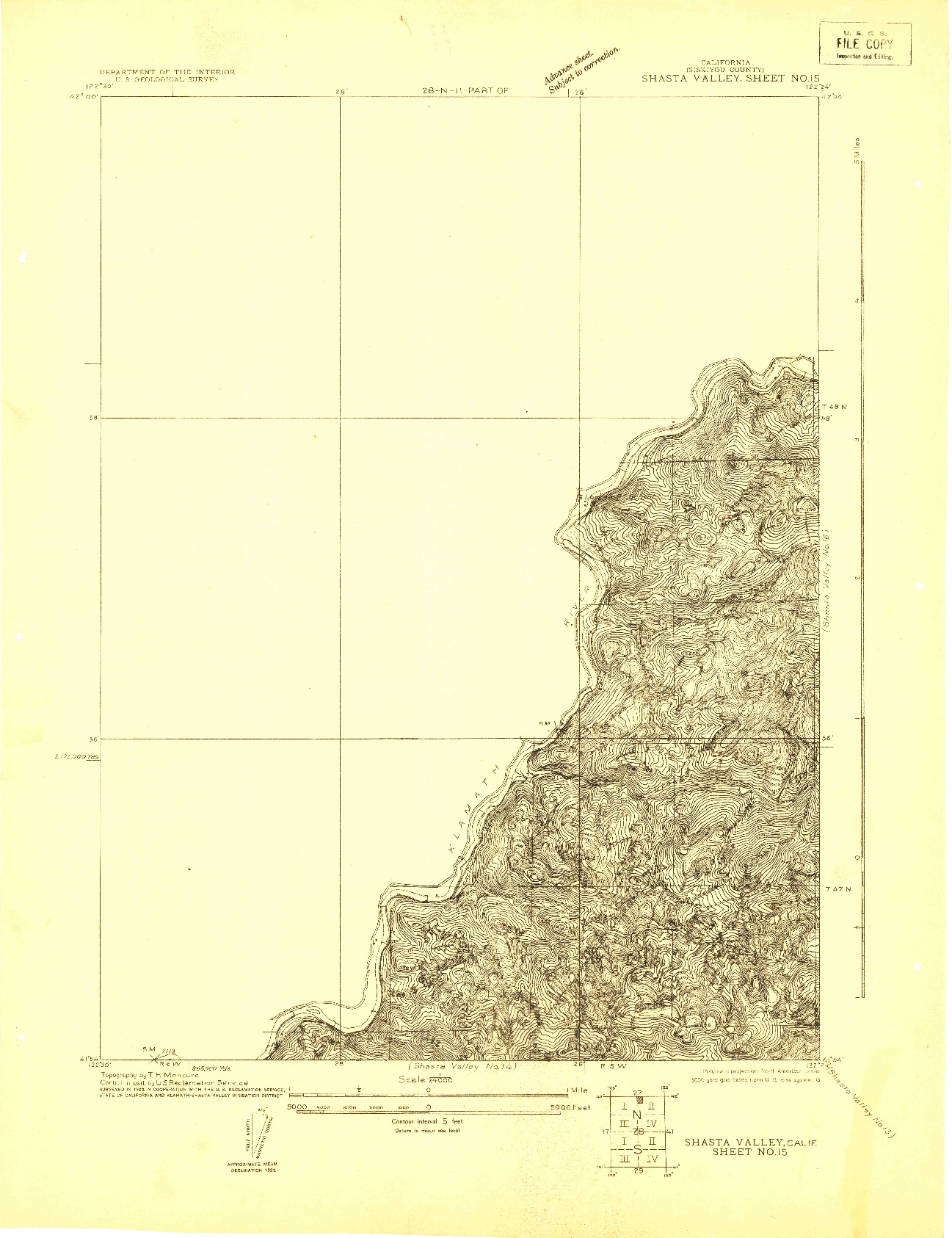 USGS 1:24000-SCALE QUADRANGLE FOR SHASTA VALLEY SHEET NO 15, CA 1922