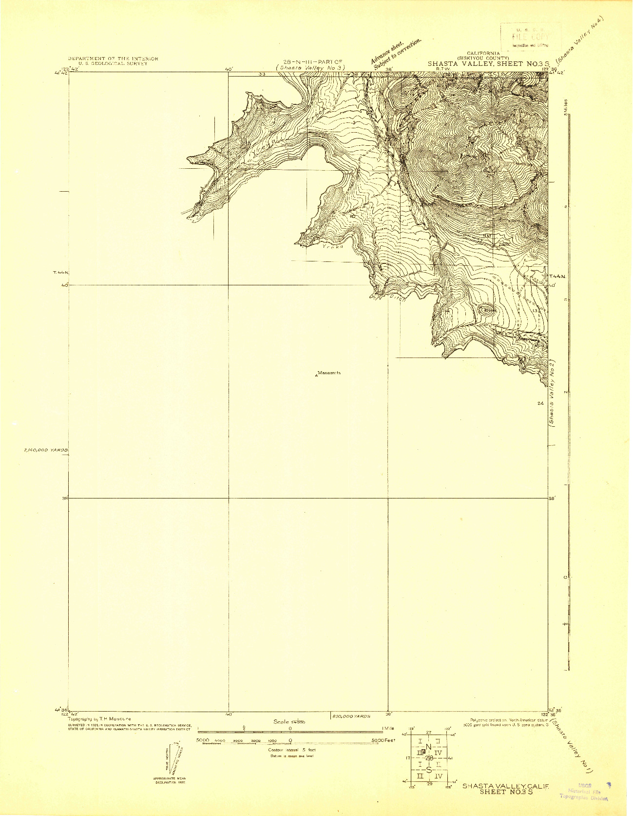 USGS 1:24000-SCALE QUADRANGLE FOR SHASTA VALLEY SHEET NO 3 S, CA 1922