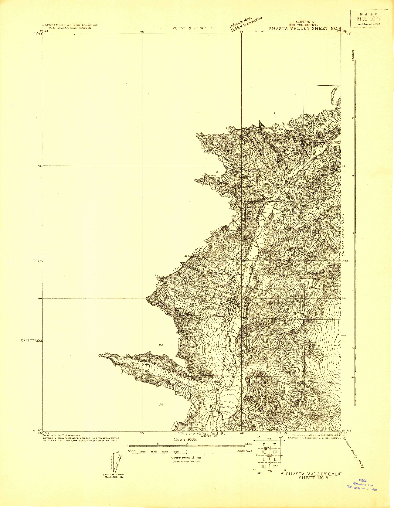 USGS 1:24000-SCALE QUADRANGLE FOR SHASTA VALLEY SHEET NO 3, CA 1922