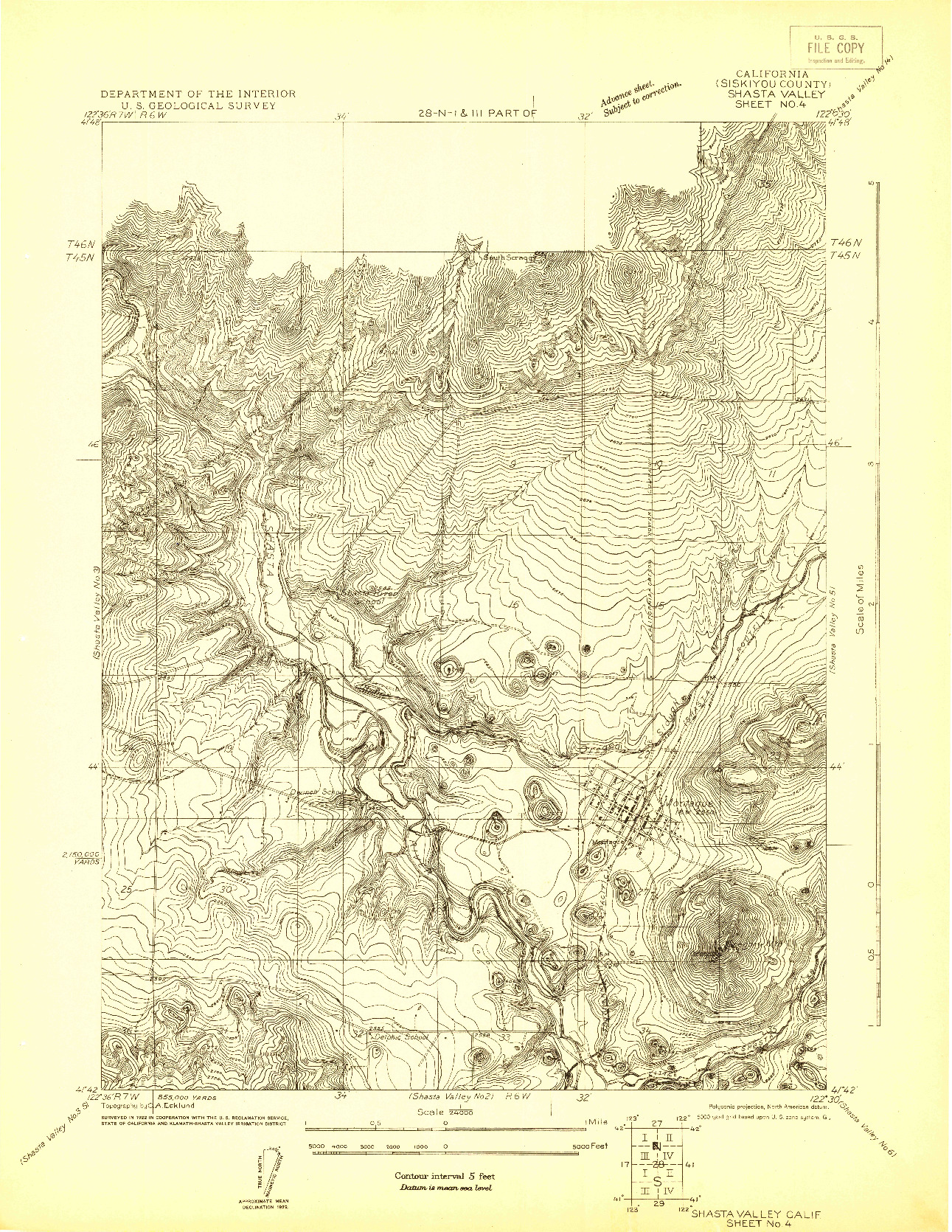 USGS 1:24000-SCALE QUADRANGLE FOR SHASTA VALLEY SHEET NO 4, CA 1922