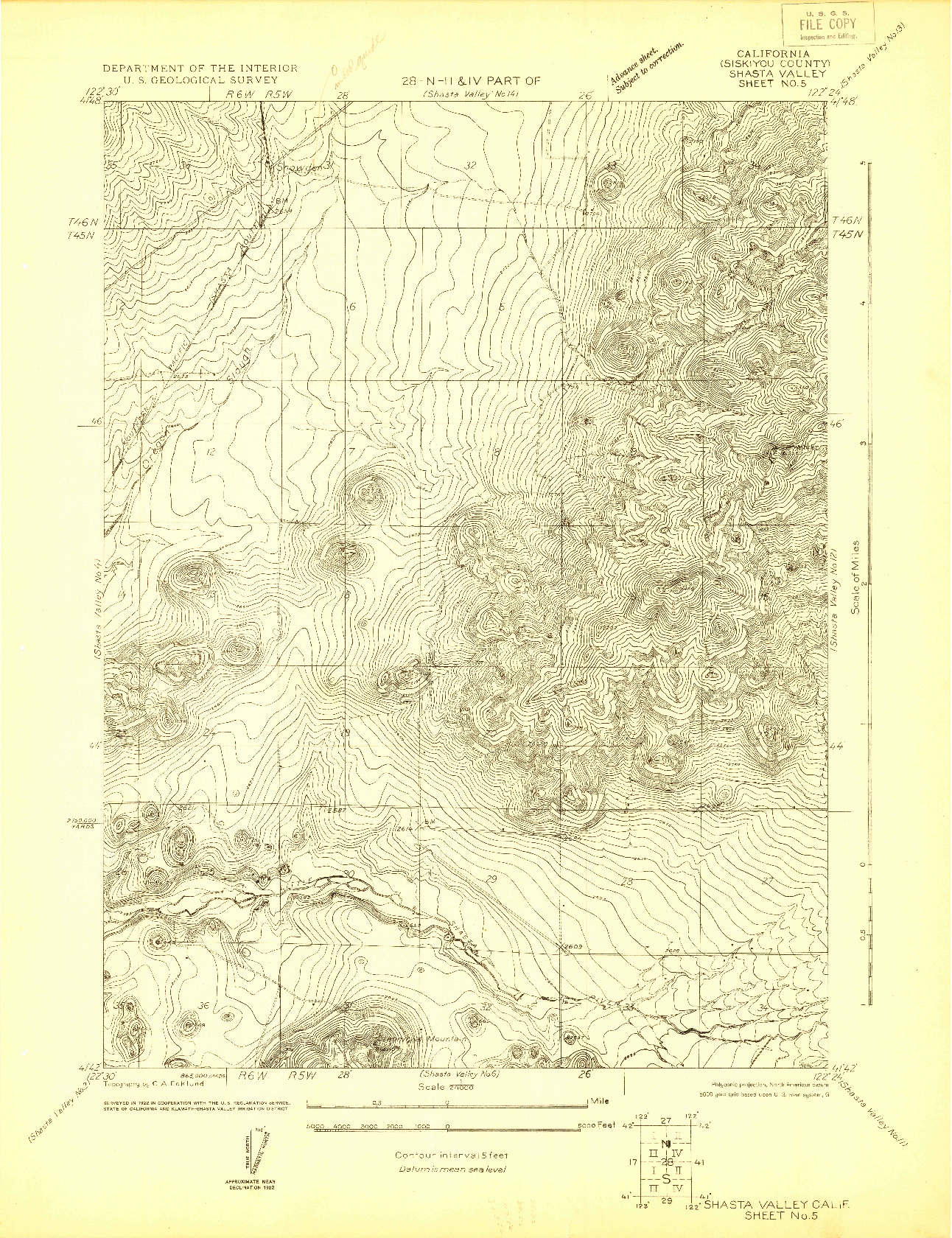USGS 1:24000-SCALE QUADRANGLE FOR SHASTA VALLEY SHEET NO 5, CA 1922