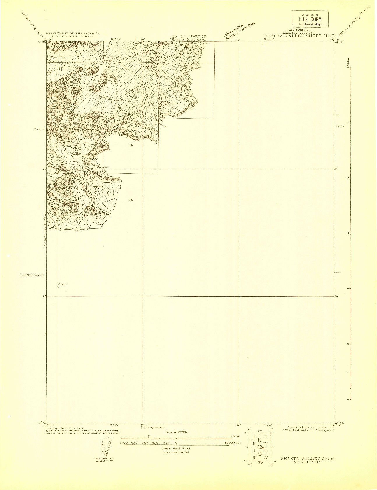 USGS 1:24000-SCALE QUADRANGLE FOR SHASTA VALLEY SHEET NO 9, CA 1922