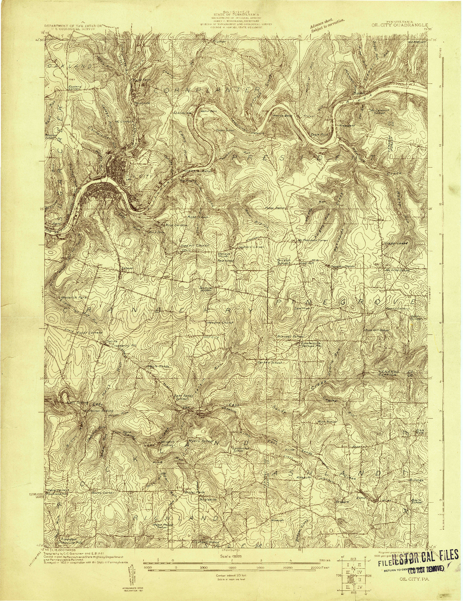 USGS 1:48000-SCALE QUADRANGLE FOR OIL CITY, PA 1922