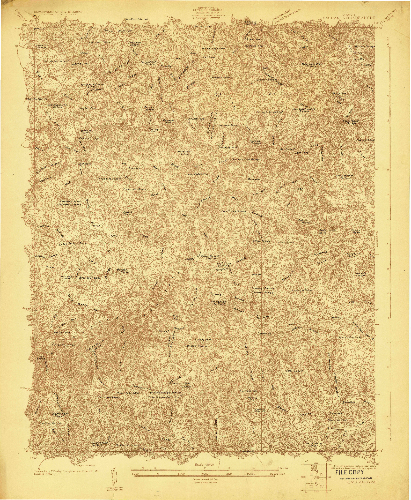 USGS 1:48000-SCALE QUADRANGLE FOR CALLANDS, VA 1922