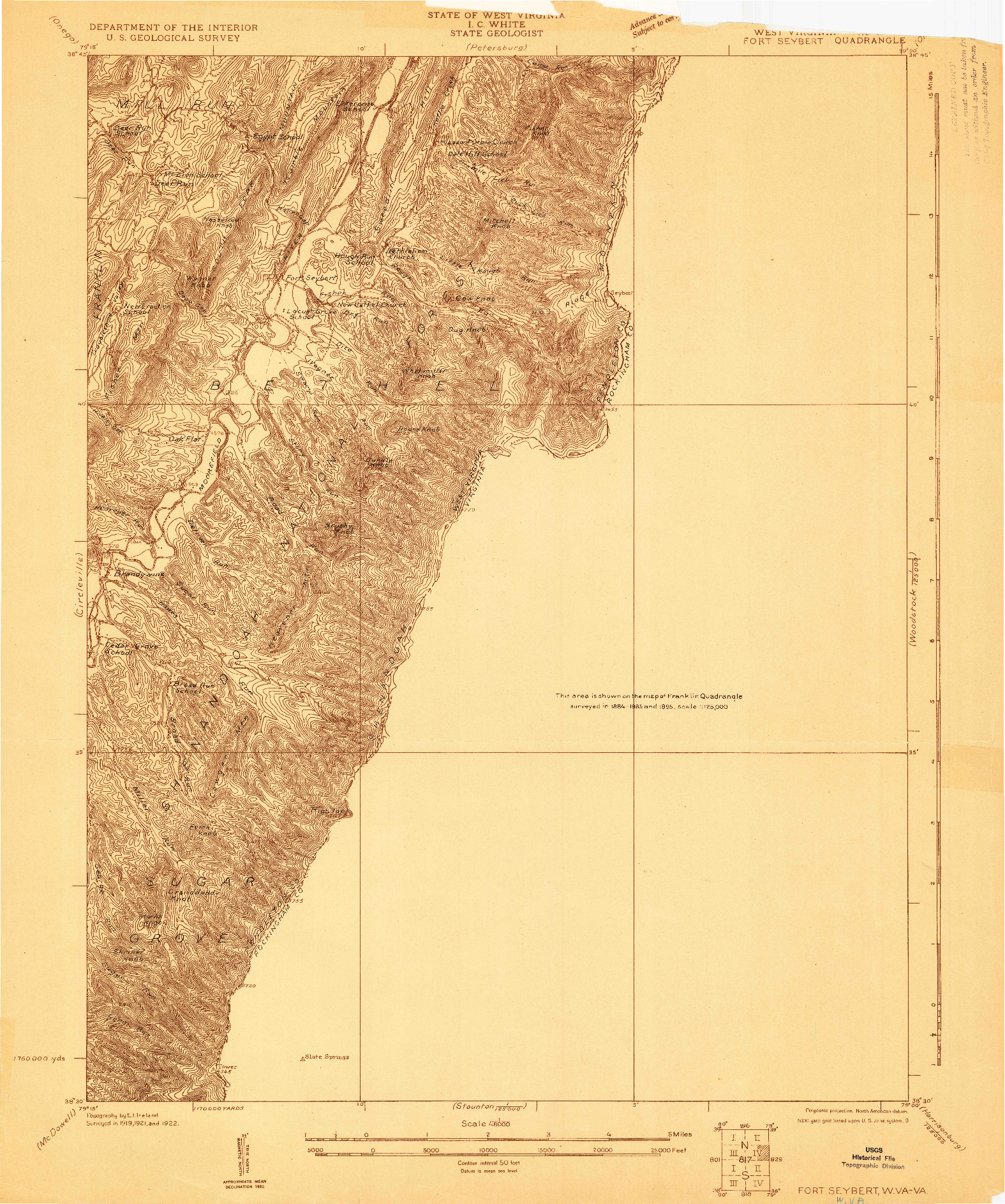 USGS 1:48000-SCALE QUADRANGLE FOR FORT SEYBERT, WV 1922