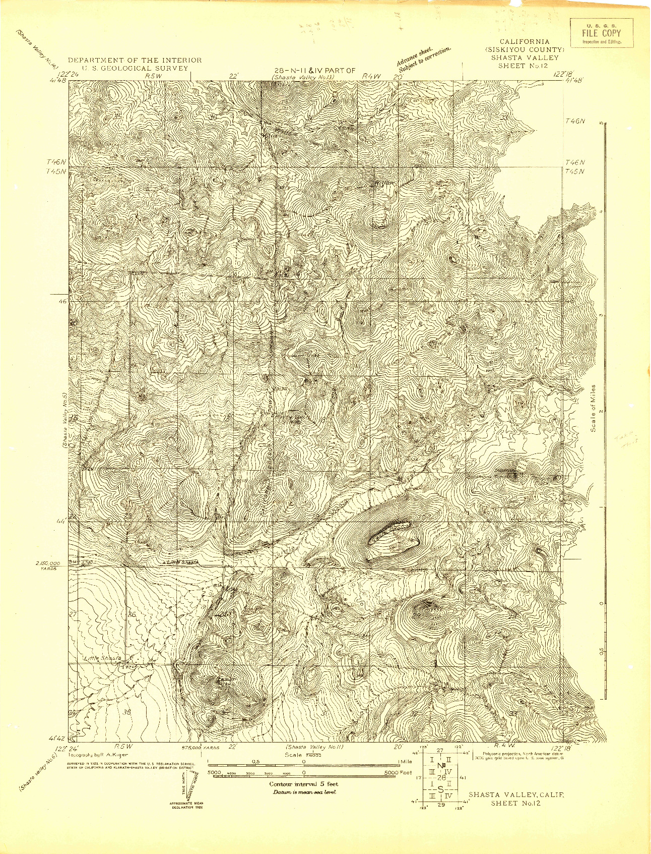 USGS 1:24000-SCALE QUADRANGLE FOR SHASTA VALLEY SHEET NO 12, CA 1922