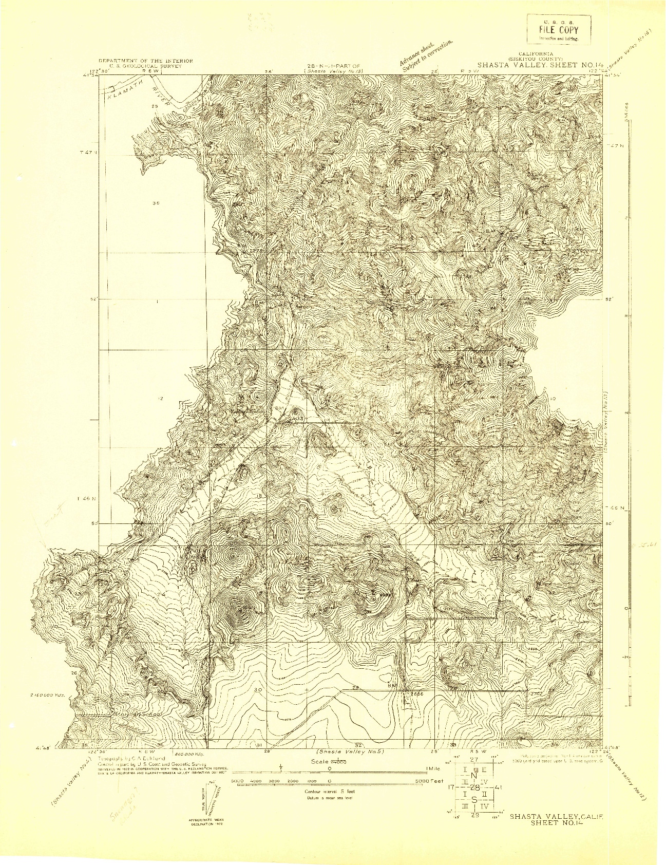USGS 1:24000-SCALE QUADRANGLE FOR SHASTA VALLEY SHEET NO 14, CA 1922