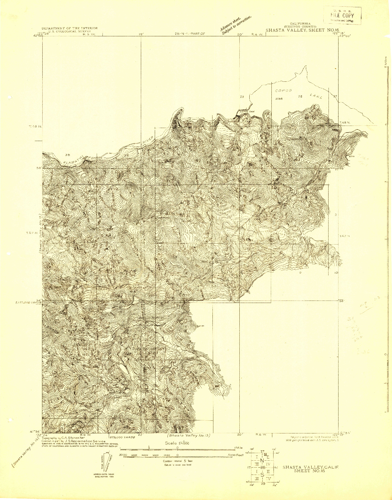 USGS 1:24000-SCALE QUADRANGLE FOR SHASTA VALLEY SHEET NO 16, CA 1922