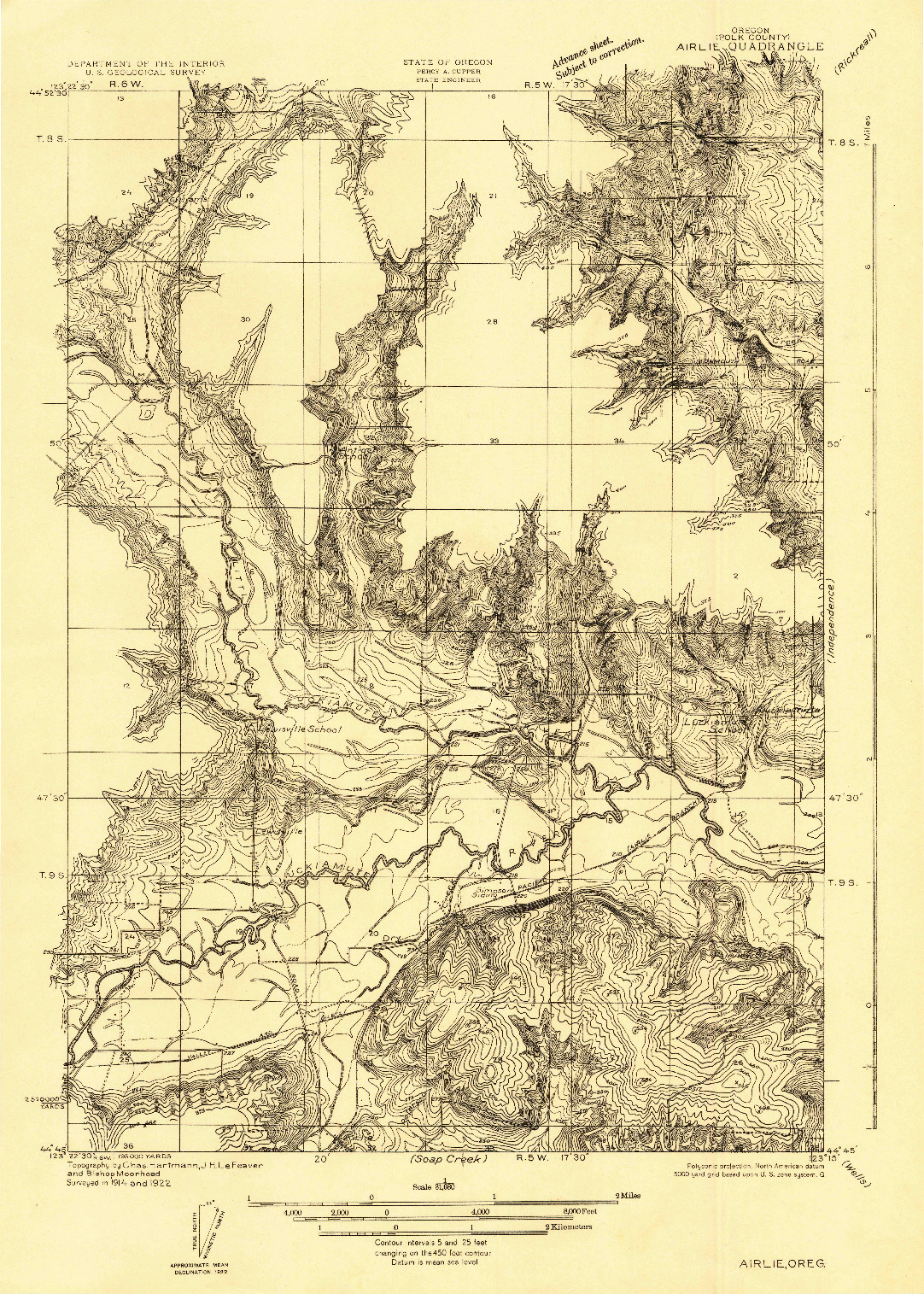 USGS 1:31680-SCALE QUADRANGLE FOR AIRLIE, OR 1922