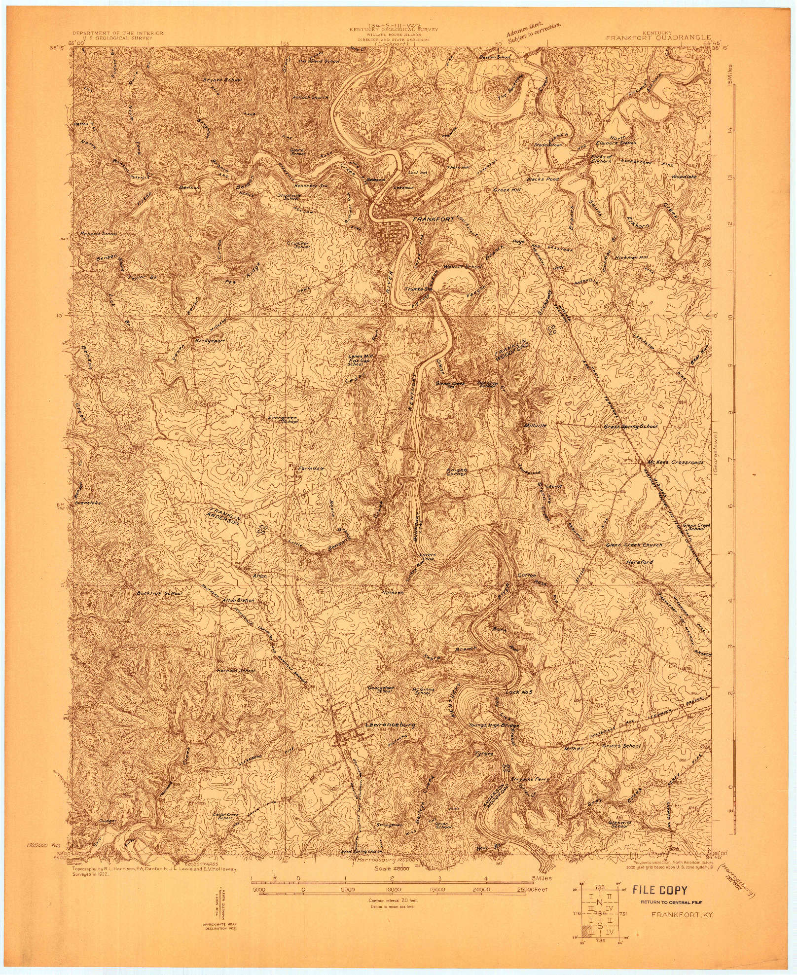 USGS 1:48000-SCALE QUADRANGLE FOR FRANKFORT, KY 1922