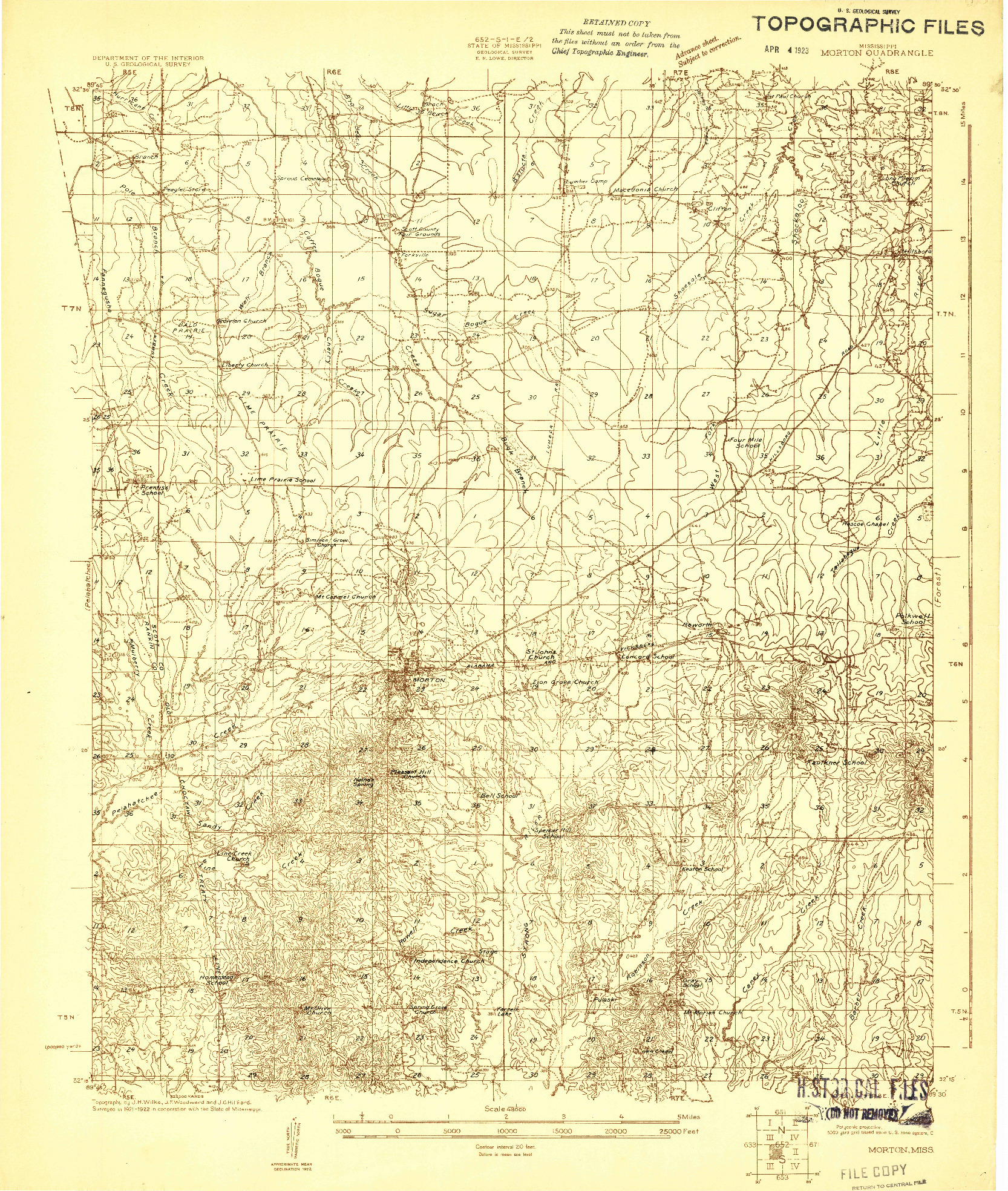 USGS 1:48000-SCALE QUADRANGLE FOR MORTON, MS 1922