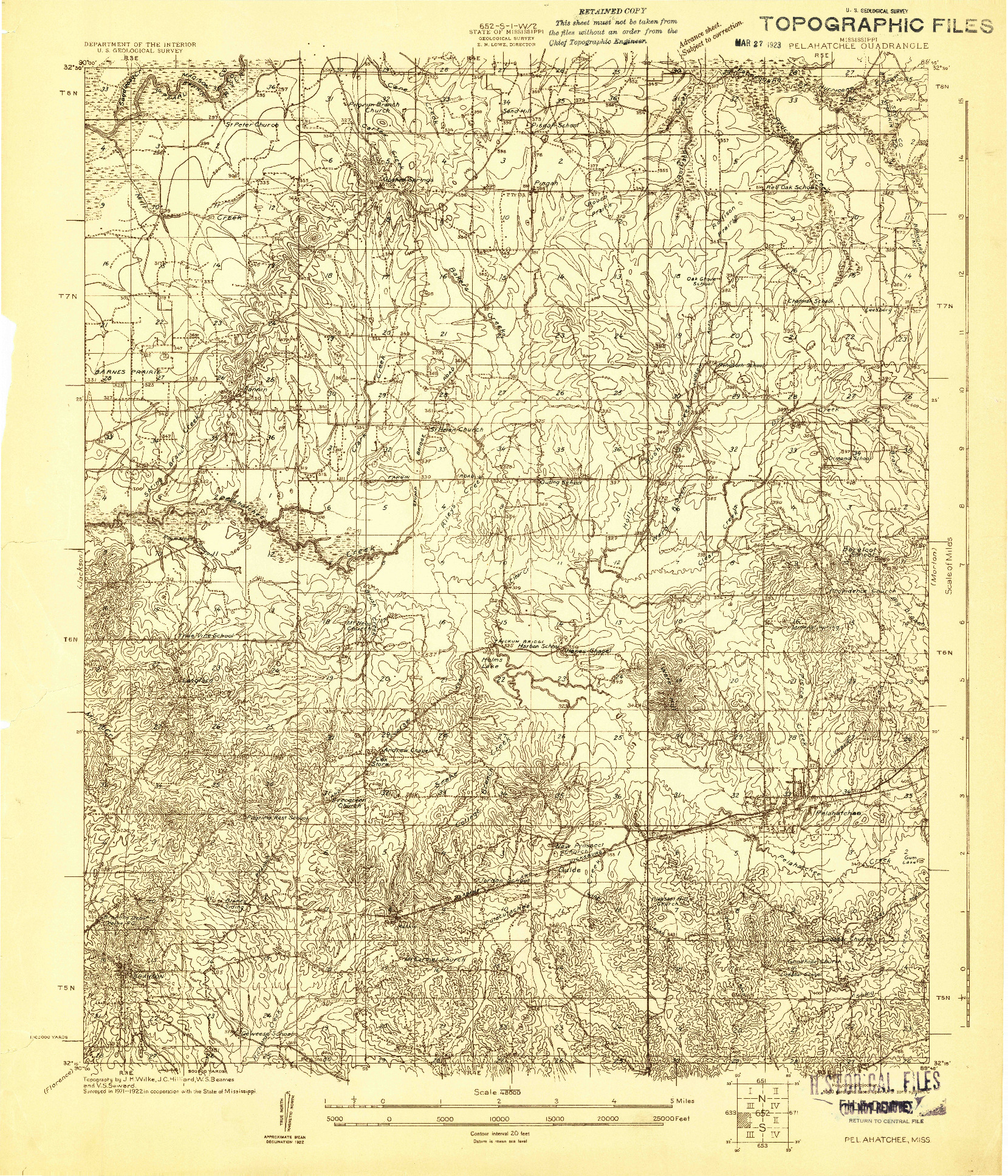 USGS 1:48000-SCALE QUADRANGLE FOR PELAHATCHEE, MS 1922