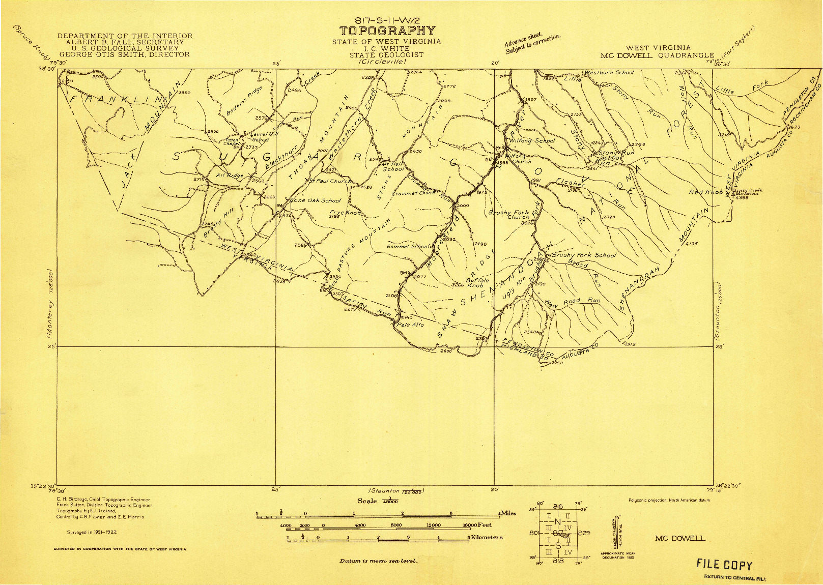 USGS 1:48000-SCALE QUADRANGLE FOR MC DOWELL, WV 1922