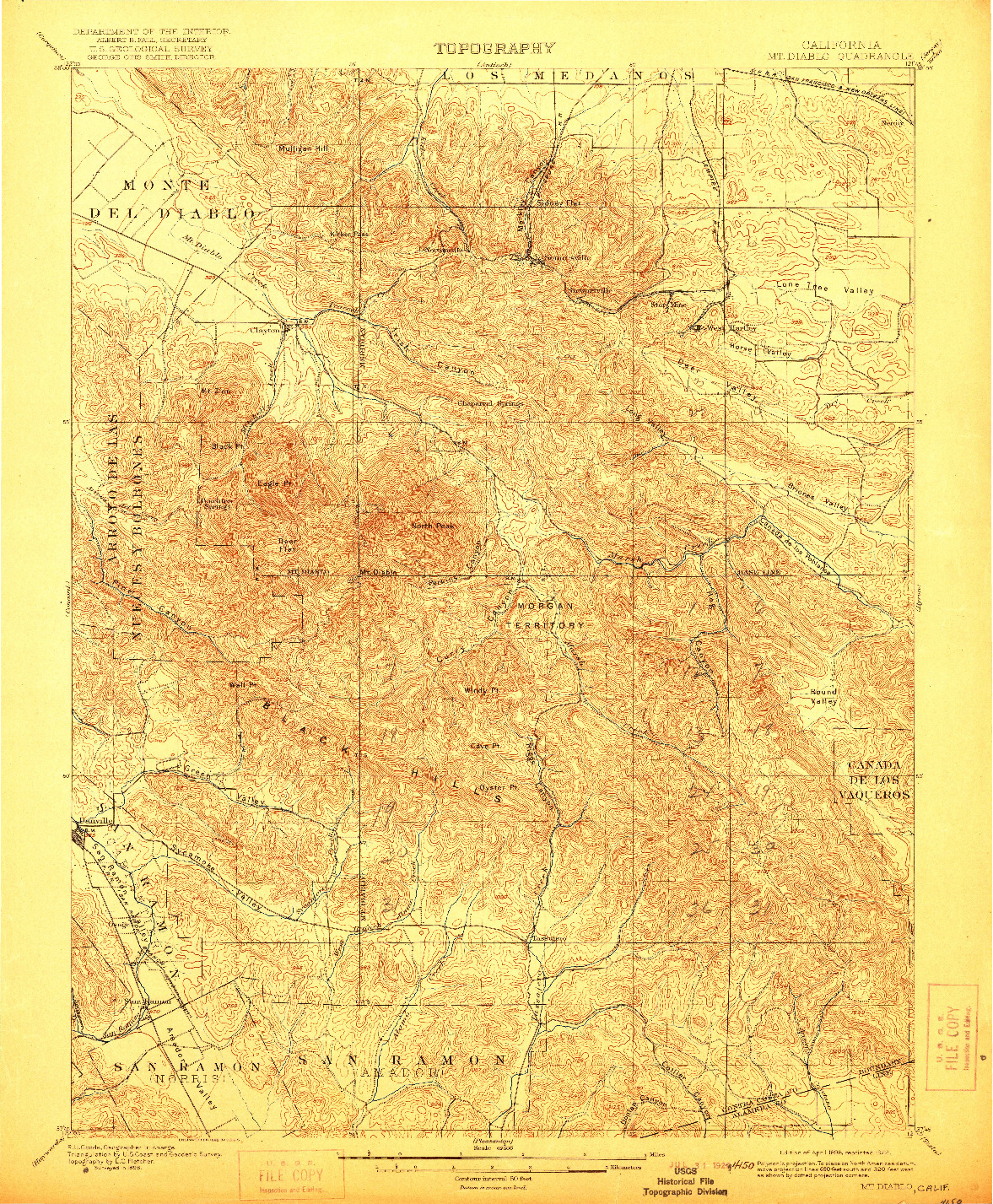 USGS 1:62500-SCALE QUADRANGLE FOR MT. DIABLO, CA 1898