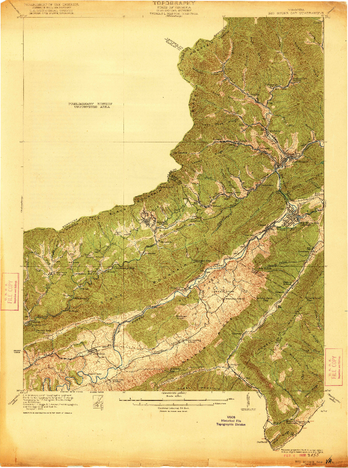 USGS 1:62500-SCALE QUADRANGLE FOR BIG STONE GAP, VA 1922