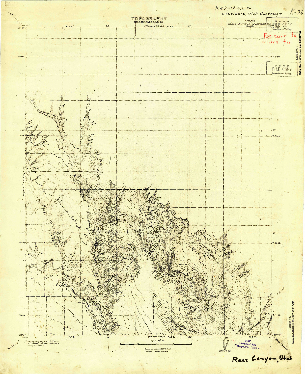 USGS 1:63360-SCALE QUADRANGLE FOR REES CANYON, UT 1922