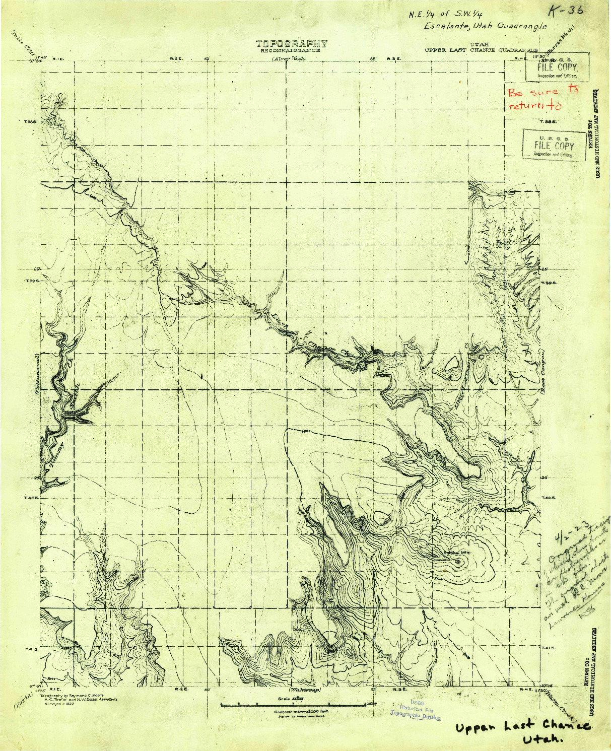USGS 1:63360-SCALE QUADRANGLE FOR UPPER LAST CHANCE, UT 1922